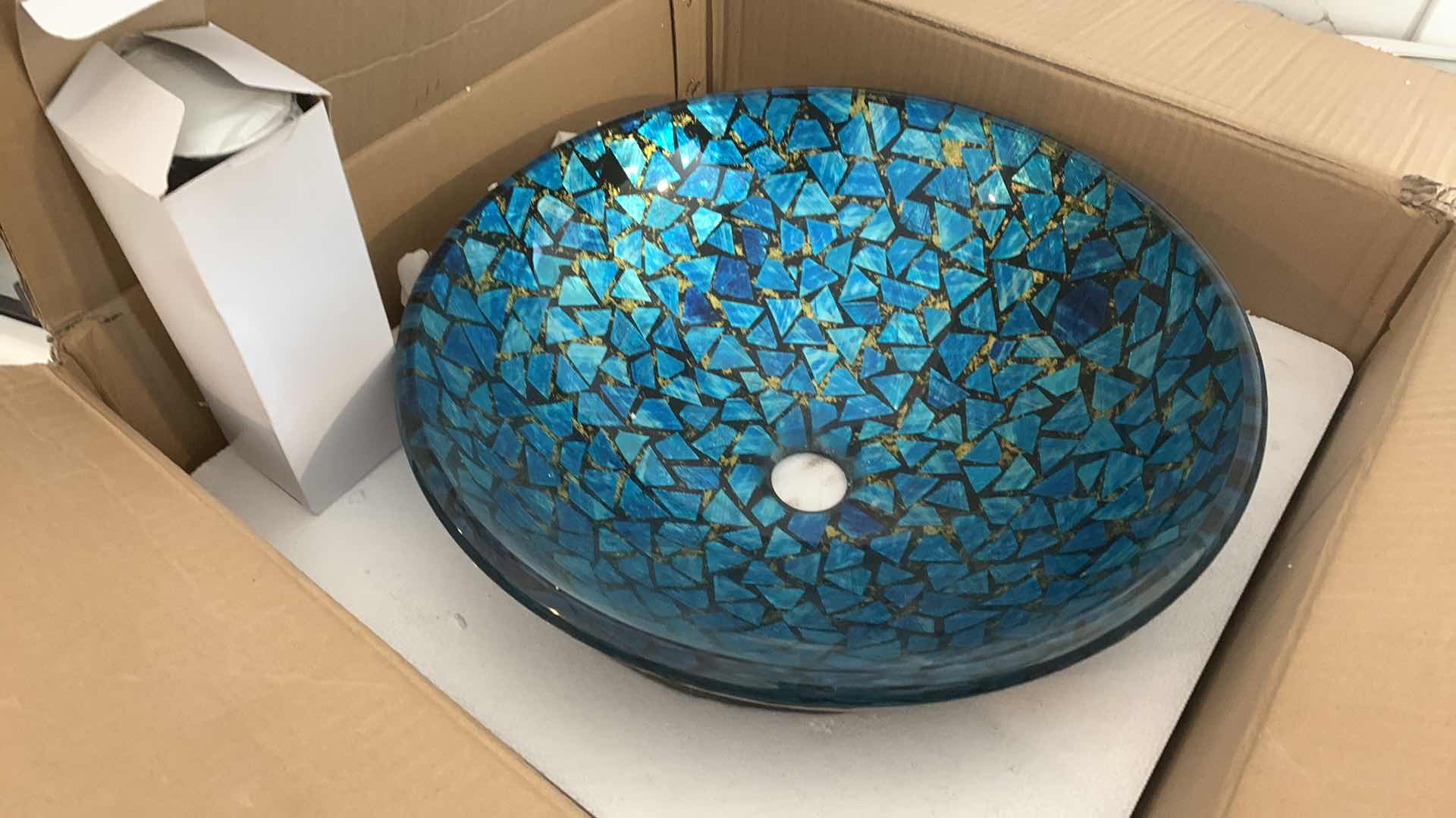 Photo 1 of BLUE MOSAIC GLASS VESSEL SINK 16.5” WIDE