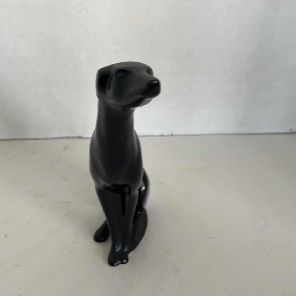 Photo 4 of 7” H BLACK GLAZE SITTING TALL POLYSTONE GREYHOUND FIGURINE