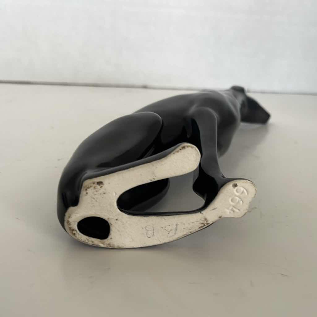 Photo 3 of 7” H BLACK GLAZE SITTING TALL POLYSTONE GREYHOUND FIGURINE