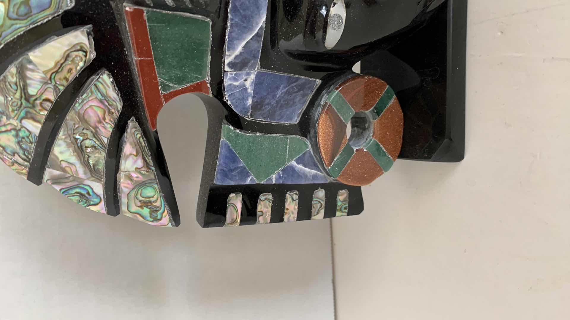 Photo 1 of OBSIDIAN AND ABALONE SHELL AZTEC SUN GOD SCULPTURE 9” TALL