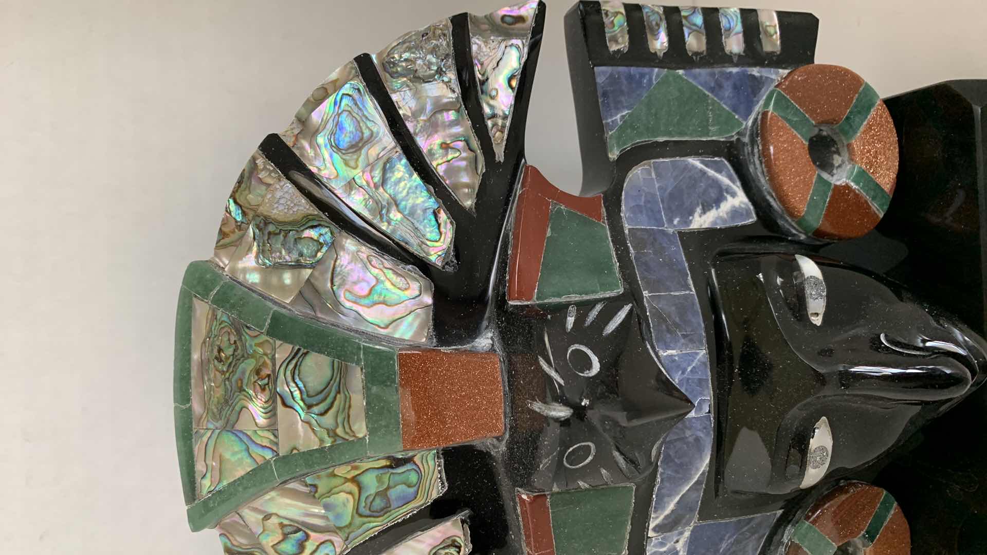 Photo 1 of OBSIDIAN AND ABALONE SHELL AZTEC SUN GOD SCULPTURE 9” TALL