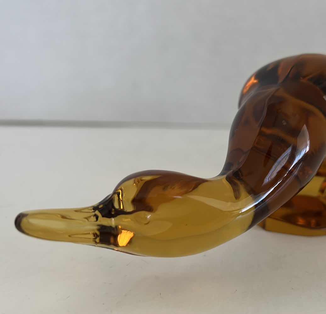 Photo 1 of 2-MCM VINTAGE VIKING SOLID ART GLASS AMBER AMBERINA FIGHTING DUCKS 4.25”