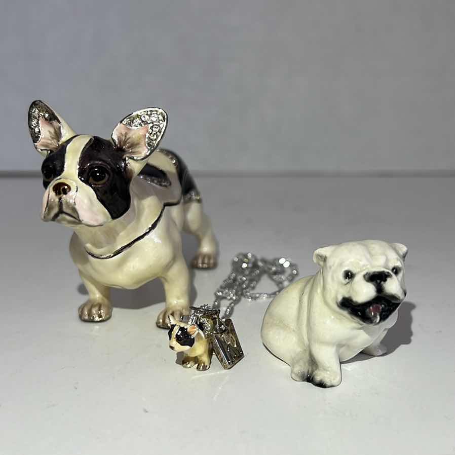 Photo 1 of BULLDOG AND FRENCH BULLDOG TRINKET WITH MATCHING NECKLACE 2.5”