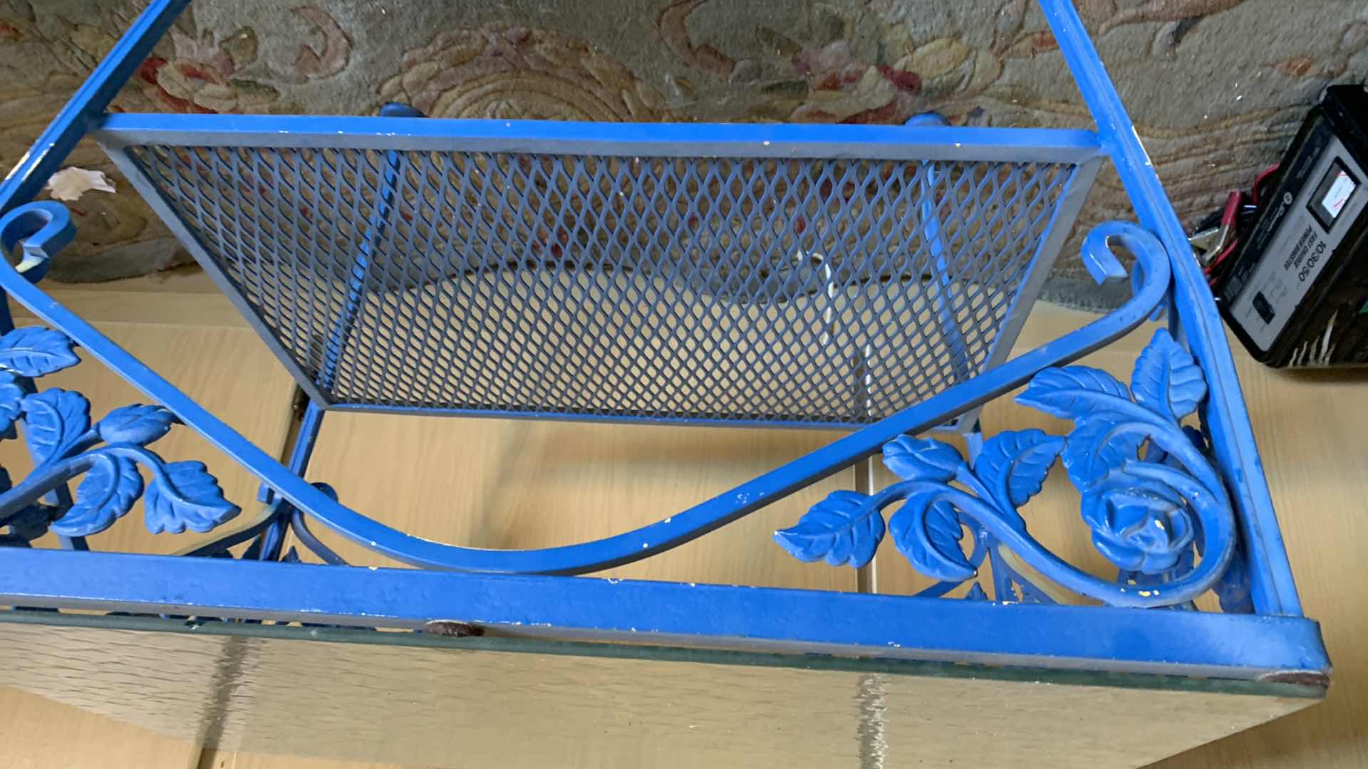 Photo 1 of GLASS TOP BLUE PAINTED ALUMINUM OUTDOOR PATIO TABLE 24” X 23” H 17”