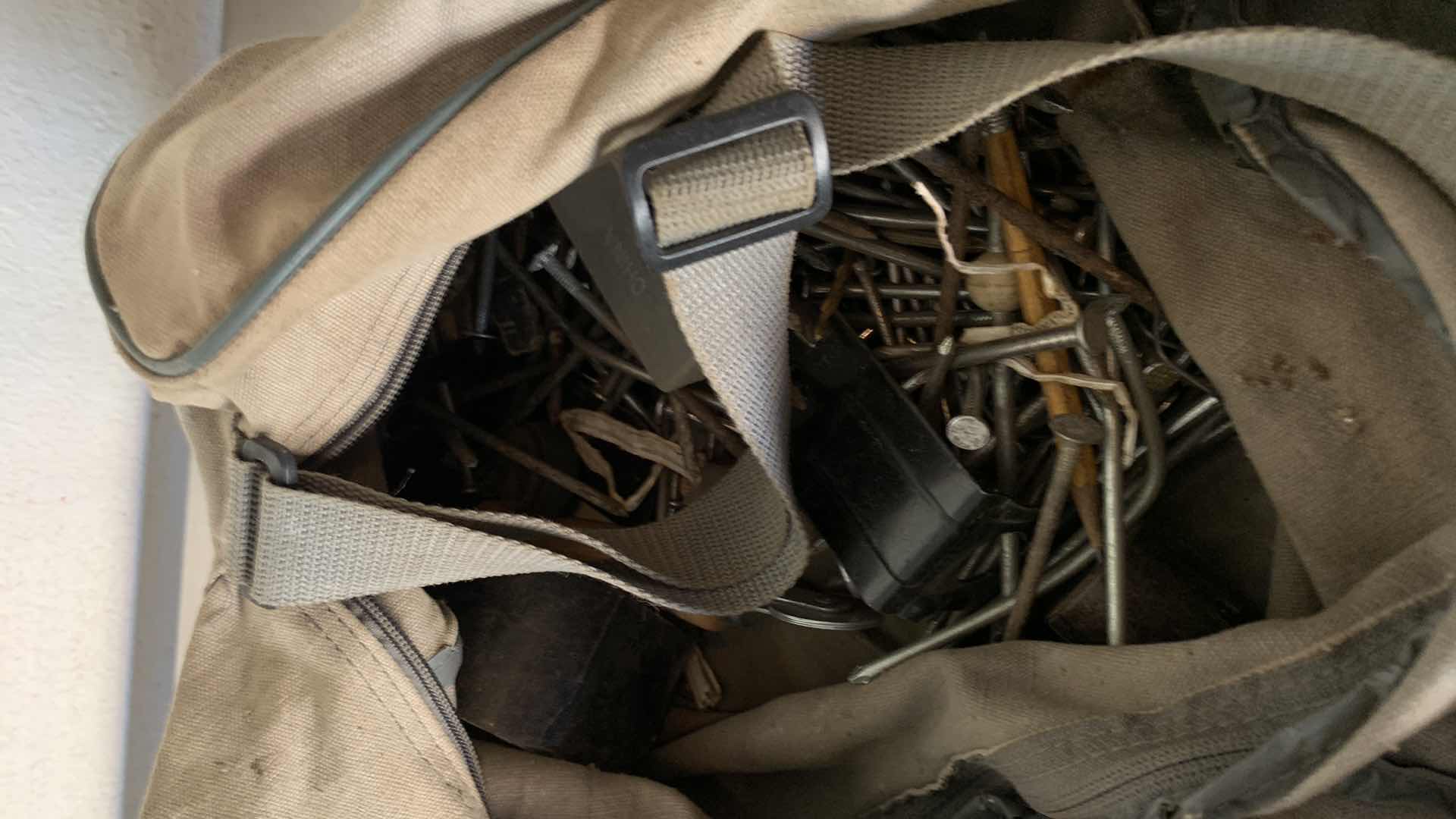 Photo 4 of GARAGE TOOLS AND ASSORTED ITEMS. CROW BAR, UTILITY PUMP, FAN AND NAILS.