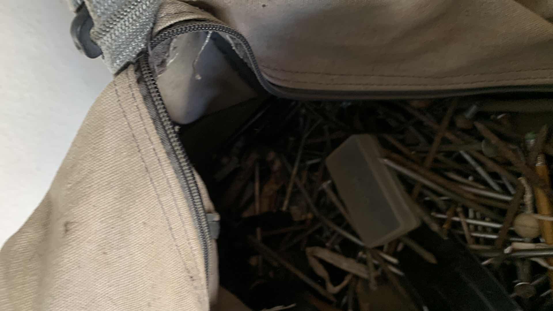 Photo 1 of GARAGE TOOLS AND ASSORTED ITEMS. CROW BAR, UTILITY PUMP, FAN AND NAILS.