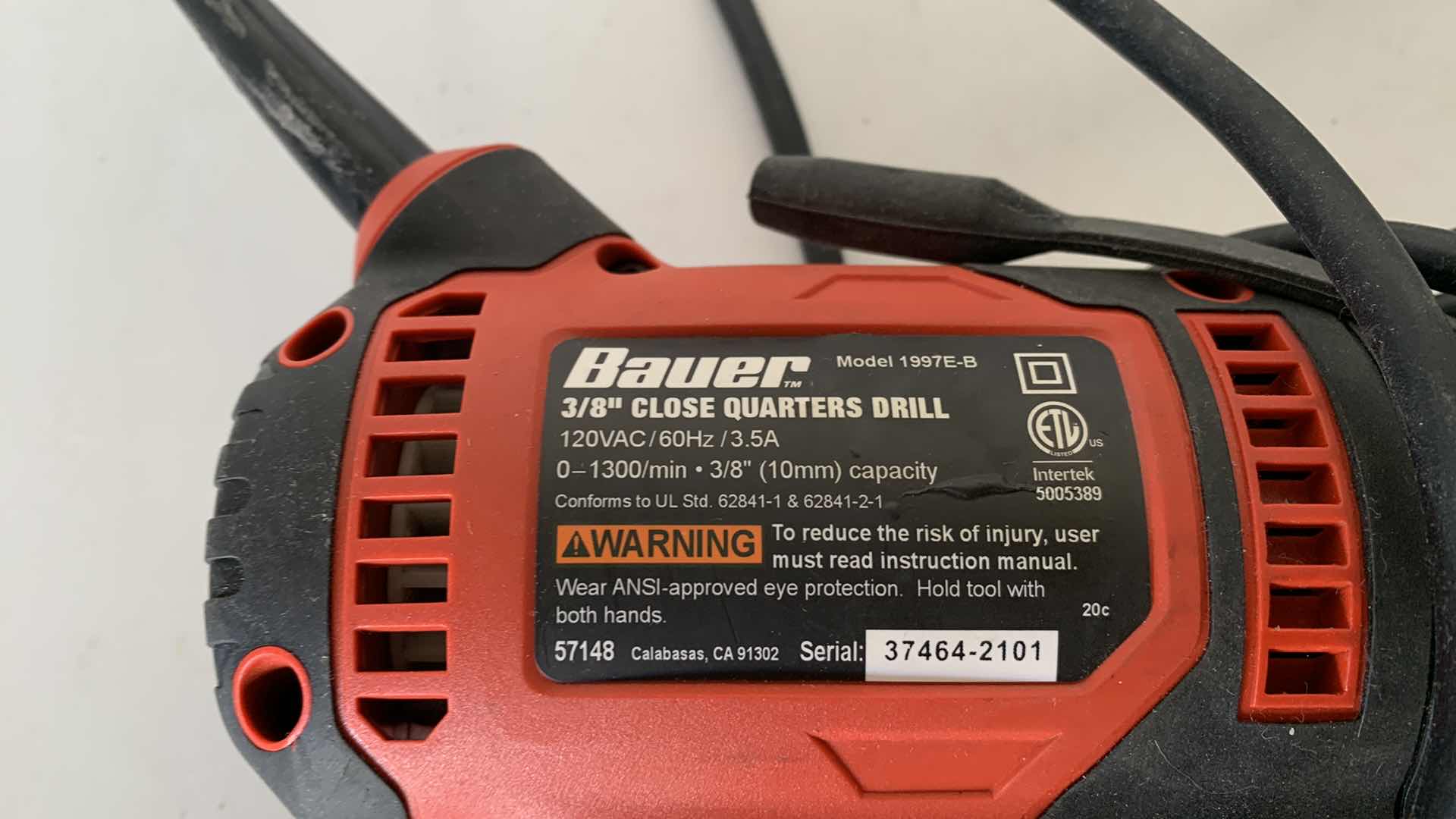 Photo 1 of BAUER VARIABEL SPEED CLOSE QUARTERS DRILL