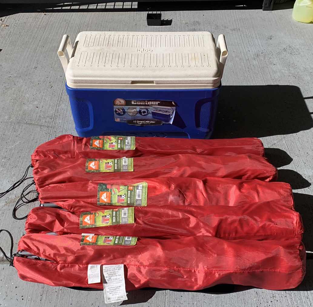 Photo 1 of 5-MESH CAMPING CHAIRS AND A 52 QUART IGLOO COOLER