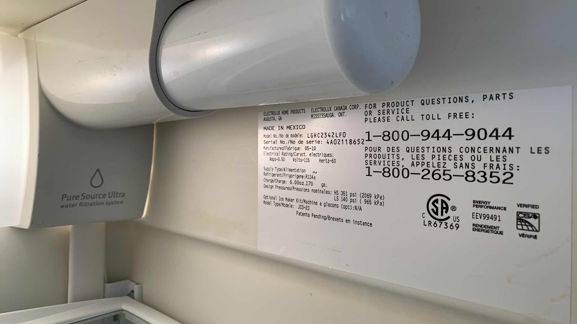 Photo 5 of FRIGIDAIRE GALLERY REFRIGERATOR FREEZER MODEL LGHC2342LFO