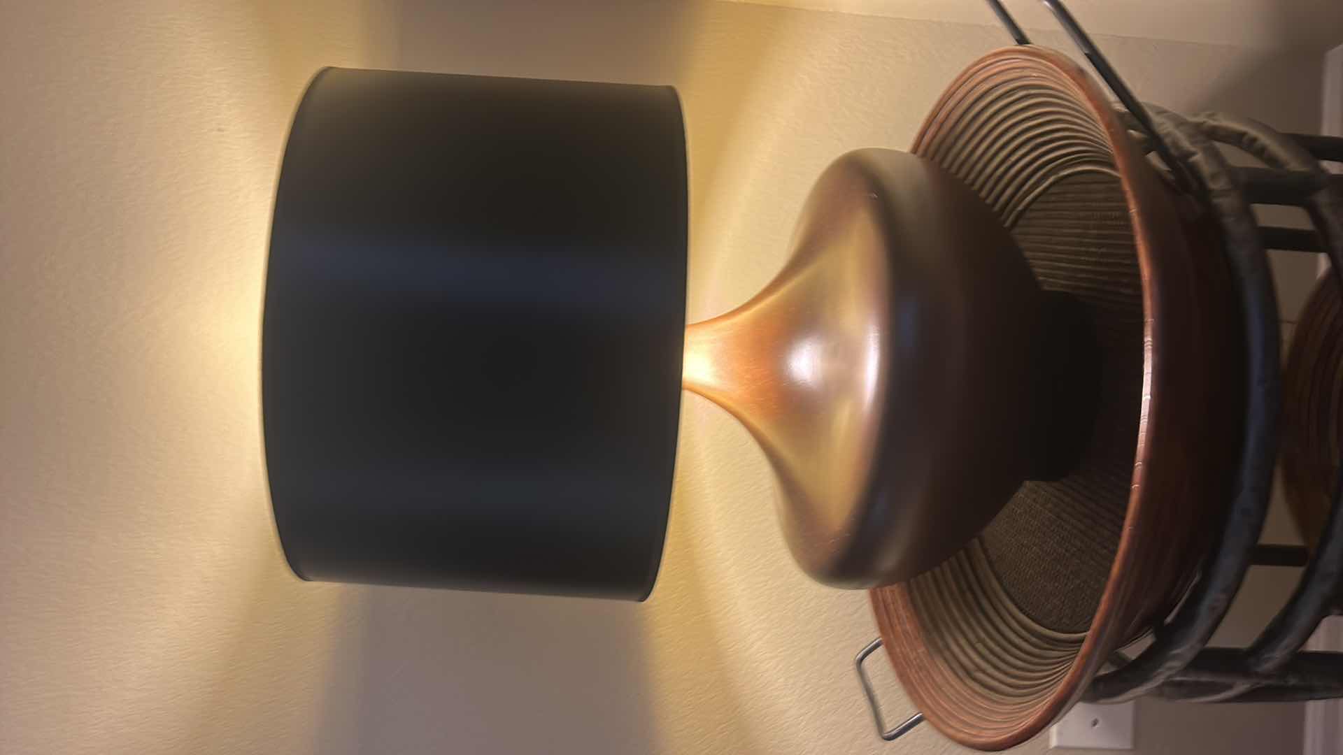 Photo 3 of BROWN AND AMBER CERAMIC TABLE LAMP W / BLACK SHADE H 26"