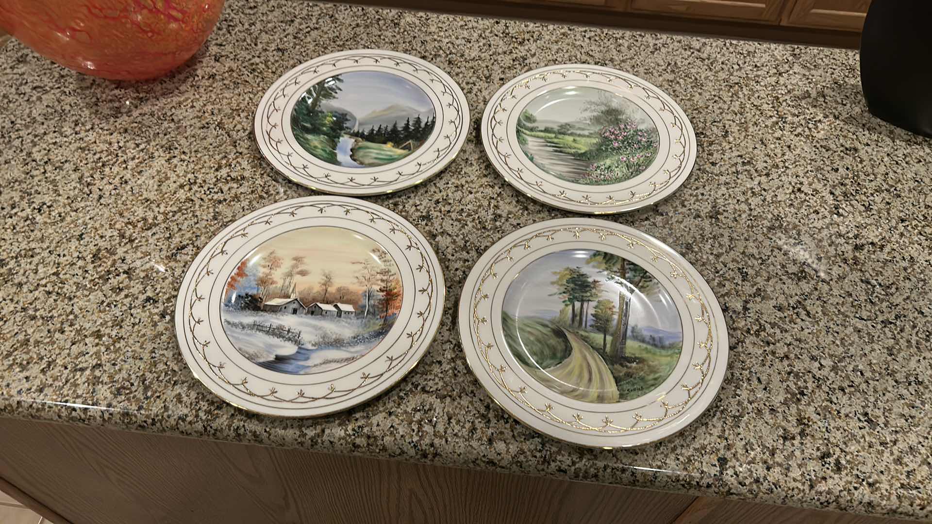 Photo 1 of SET OF FOUR PORCELAIN PLATES 24K GOLD ETCHING