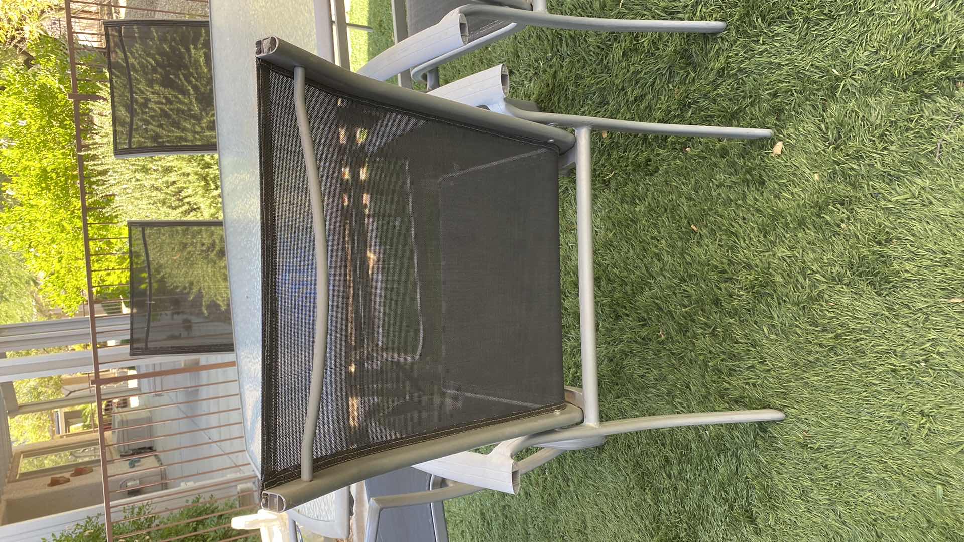 Photo 1 of 7-PIECE ALUMINUM TABLE AND CHAIR SET WITH GLASS TOP 71“ x 42” H 27”