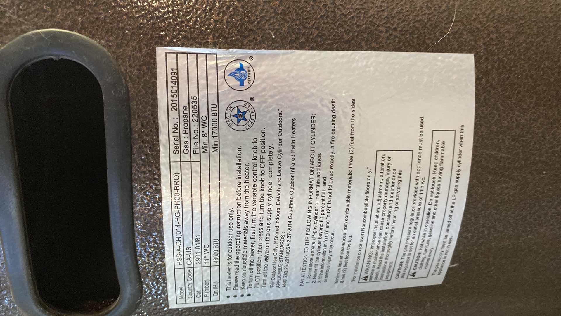 Photo 1 of BELLEZZA PATIO HEATER UNTESTED H 84”