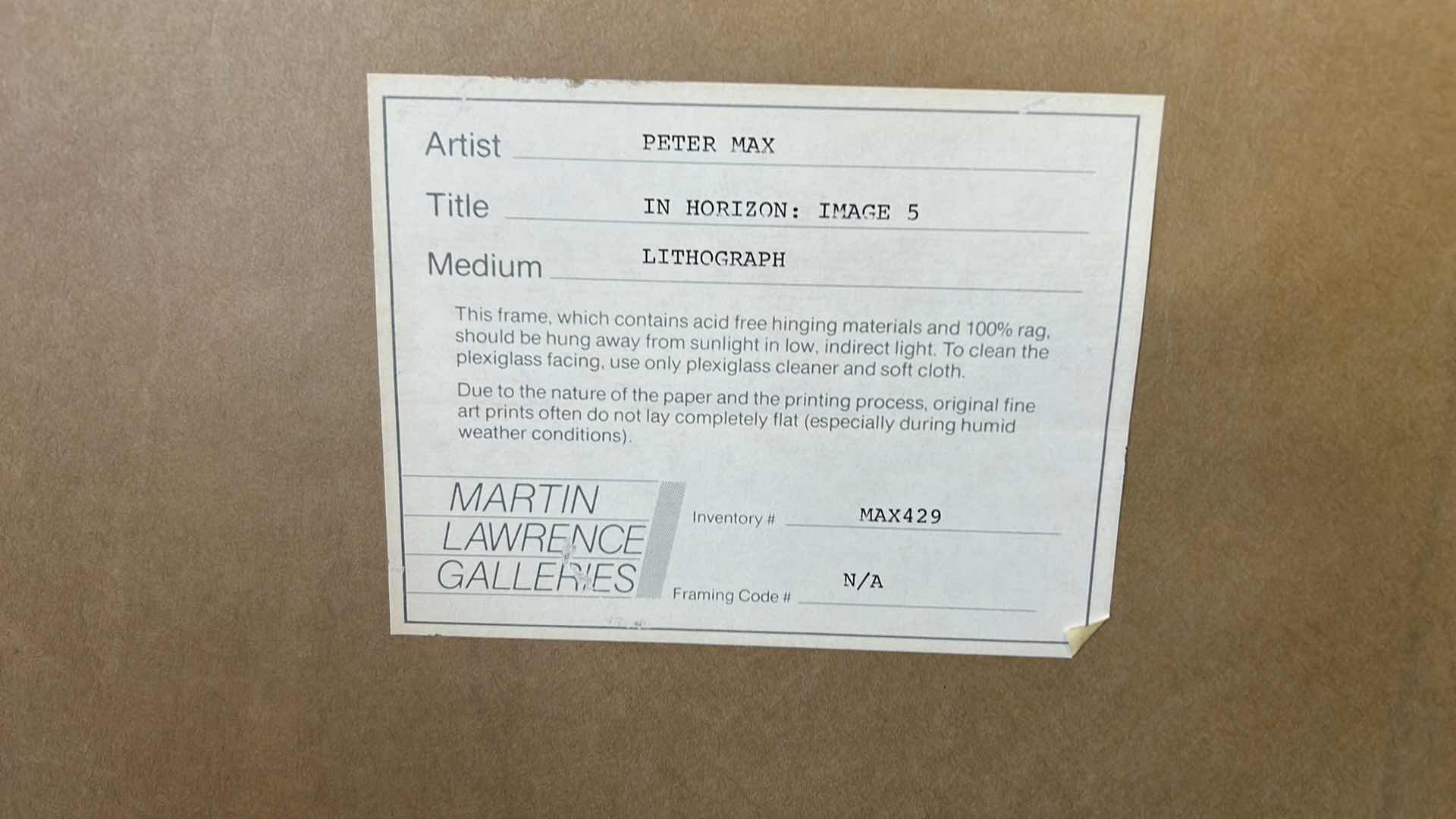 Photo 1 of ARTIST SIGNED PETER MAX LITHOGRAPH “IN HORIZON” AND NUMBERED 60/200 ARTWORK 41” x 32 1/2”