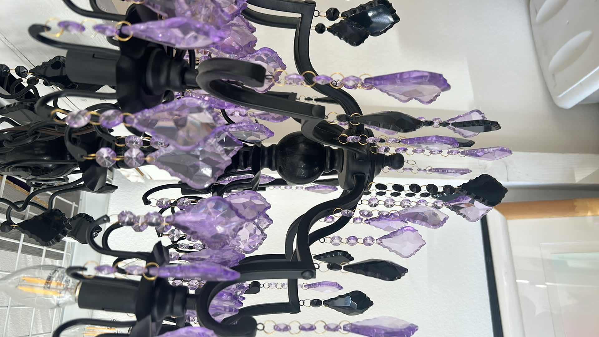 Photo 1 of LAVENDER AND BLACK LEAD CRYSTAL CHANDELIER 21” X 31 1/2”