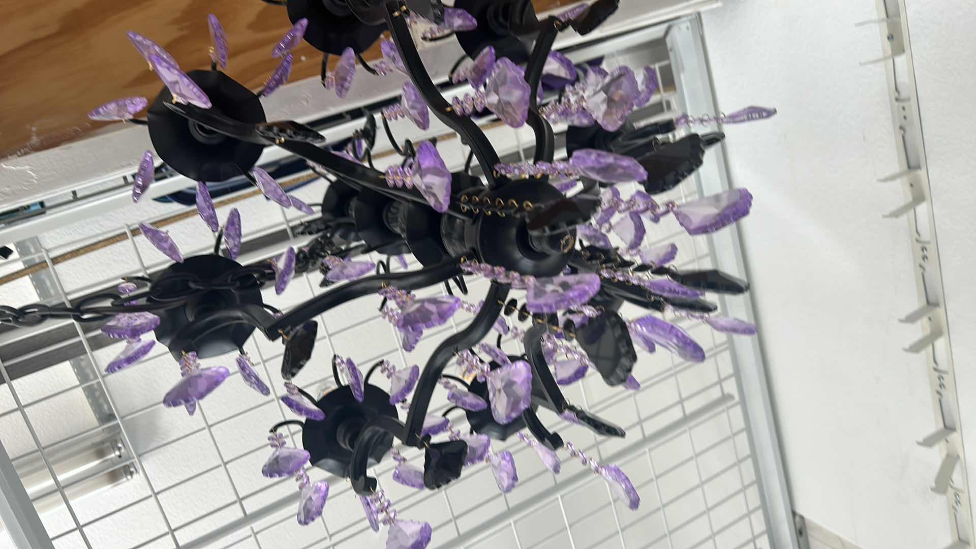 Photo 1 of LAVENDER AND BLACK LEAD CRYSTAL CHANDELIER 21” X 31 1/2”