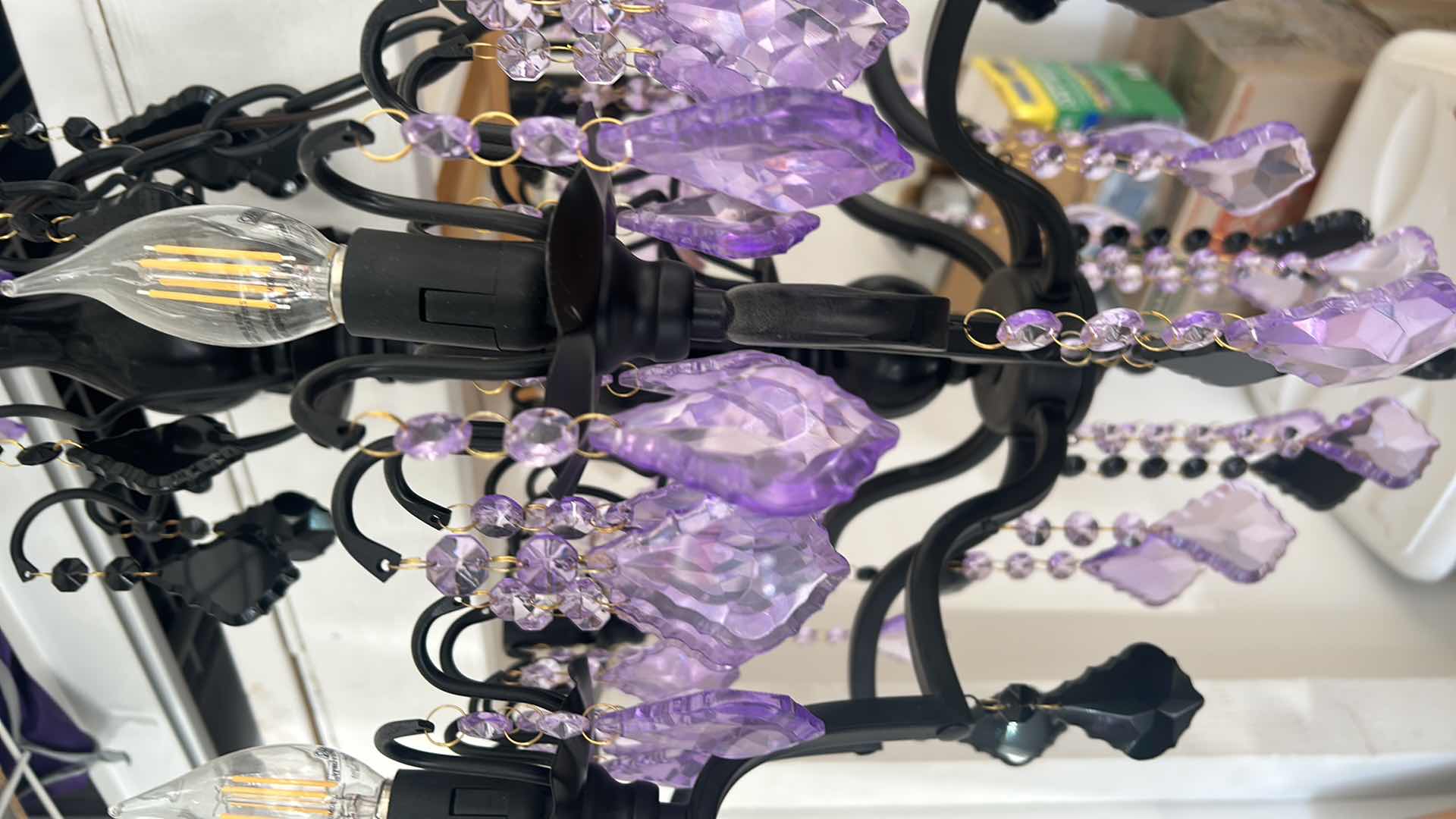 Photo 1 of LAVENDER AND BLACK LEAD CRYSTAL CHANDELIER 21” X 31 1/2”
