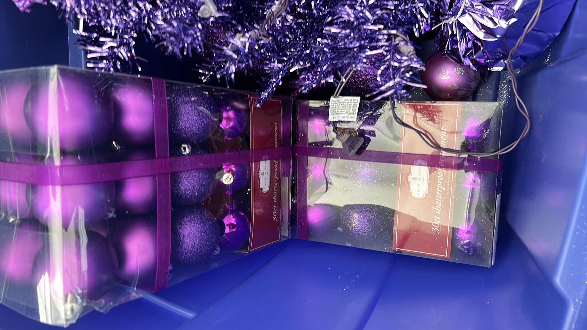 Photo 1 of LARGE TOTE WITH PURPLE CHRISTMAS DECORATIONS