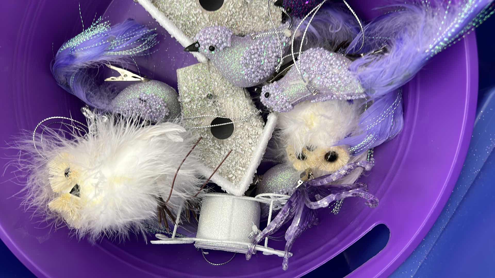 Photo 1 of LARGE TOTE WITH PURPLE CHRISTMAS DECORATIONS