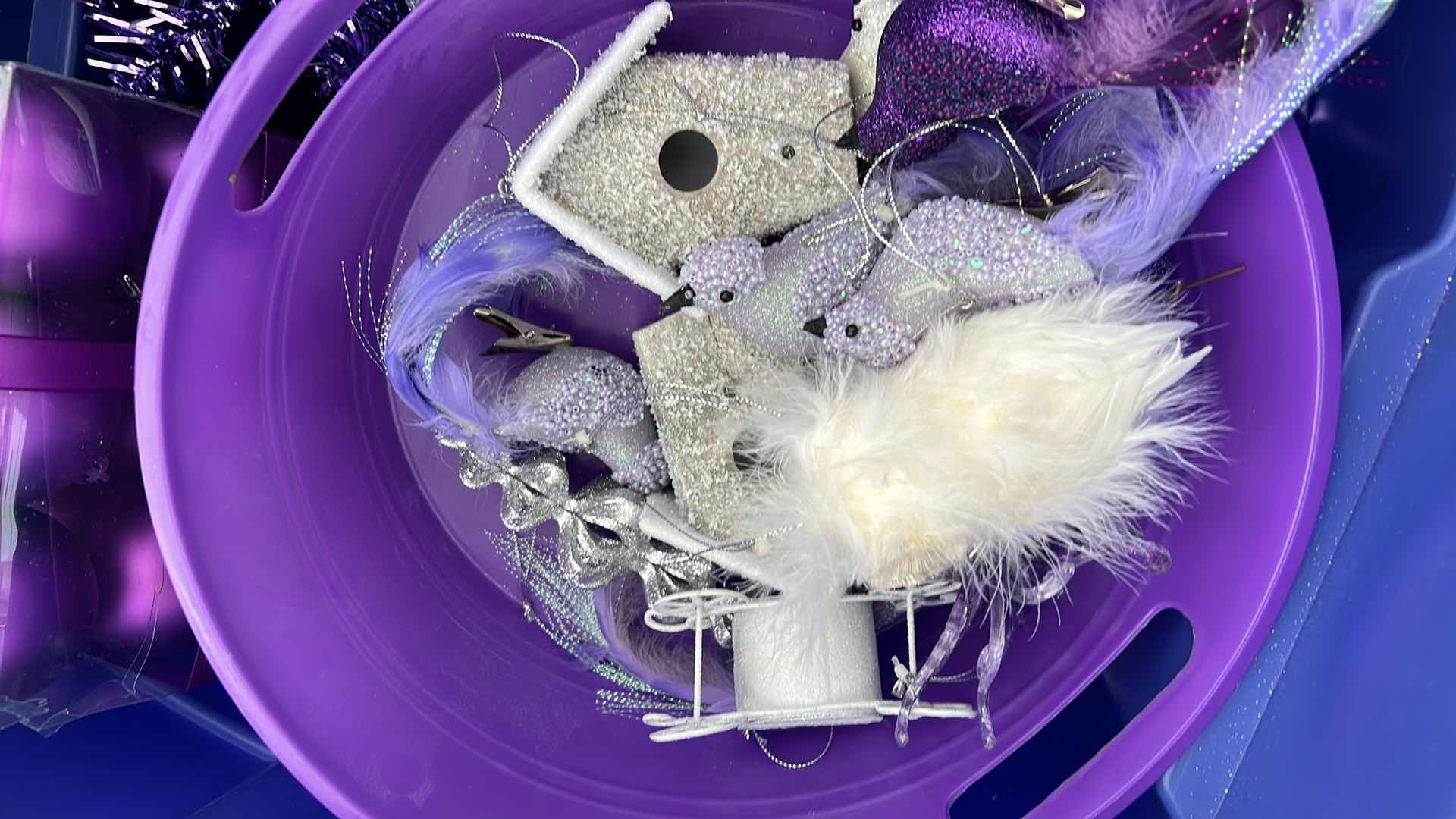 Photo 1 of LARGE TOTE WITH PURPLE CHRISTMAS DECORATIONS