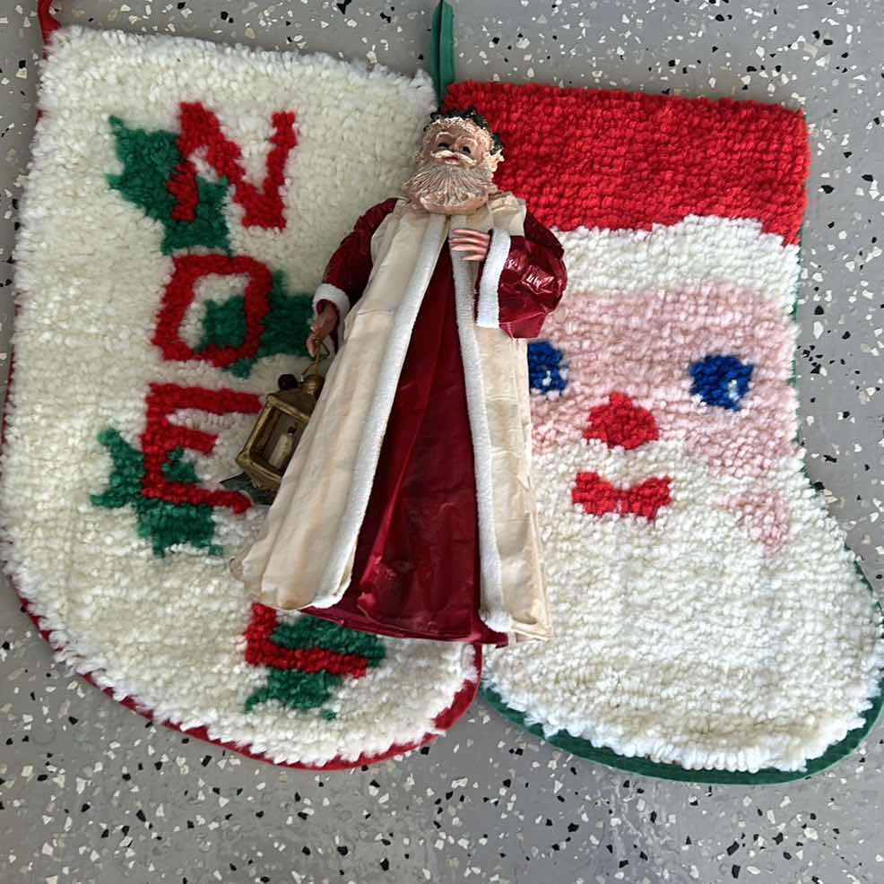 Photo 1 of 2-VINTAGE CHRISTMAS STOCKINGS W SANTA