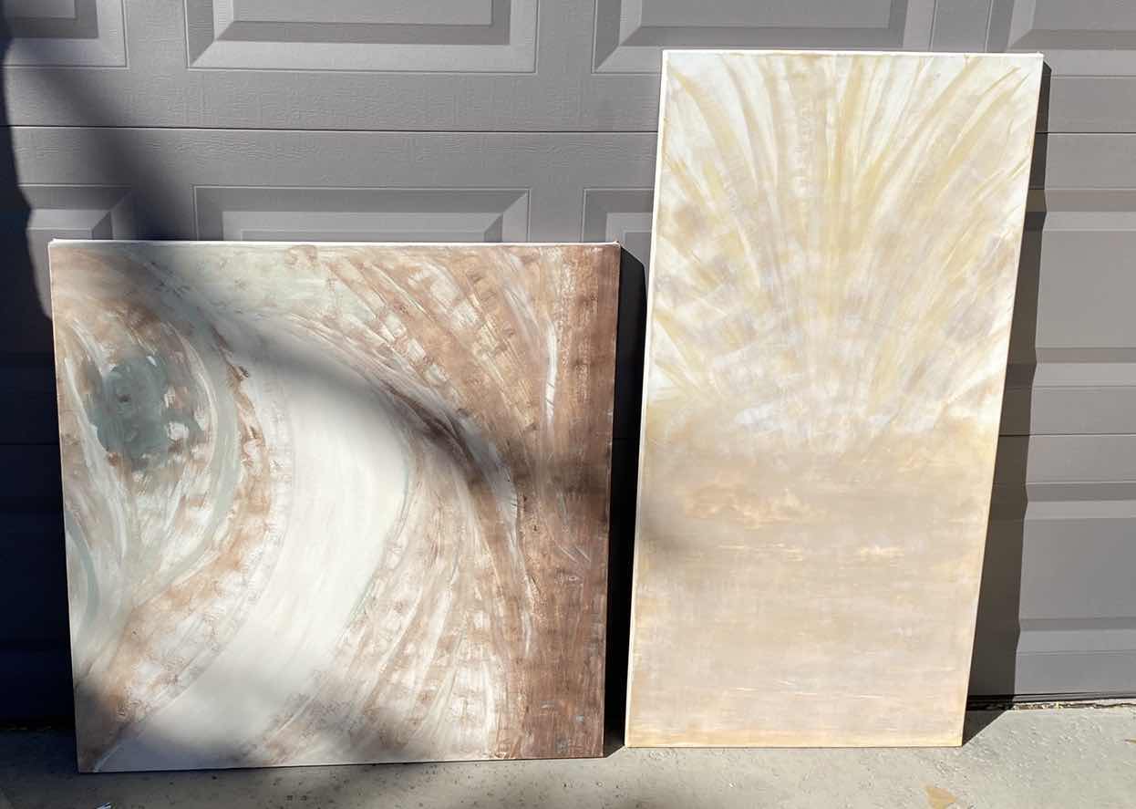 Photo 1 of 2 WRAPPED CANVAS CONTEMPORARY ARTWORK 24” X 48” AND 36” X 36”