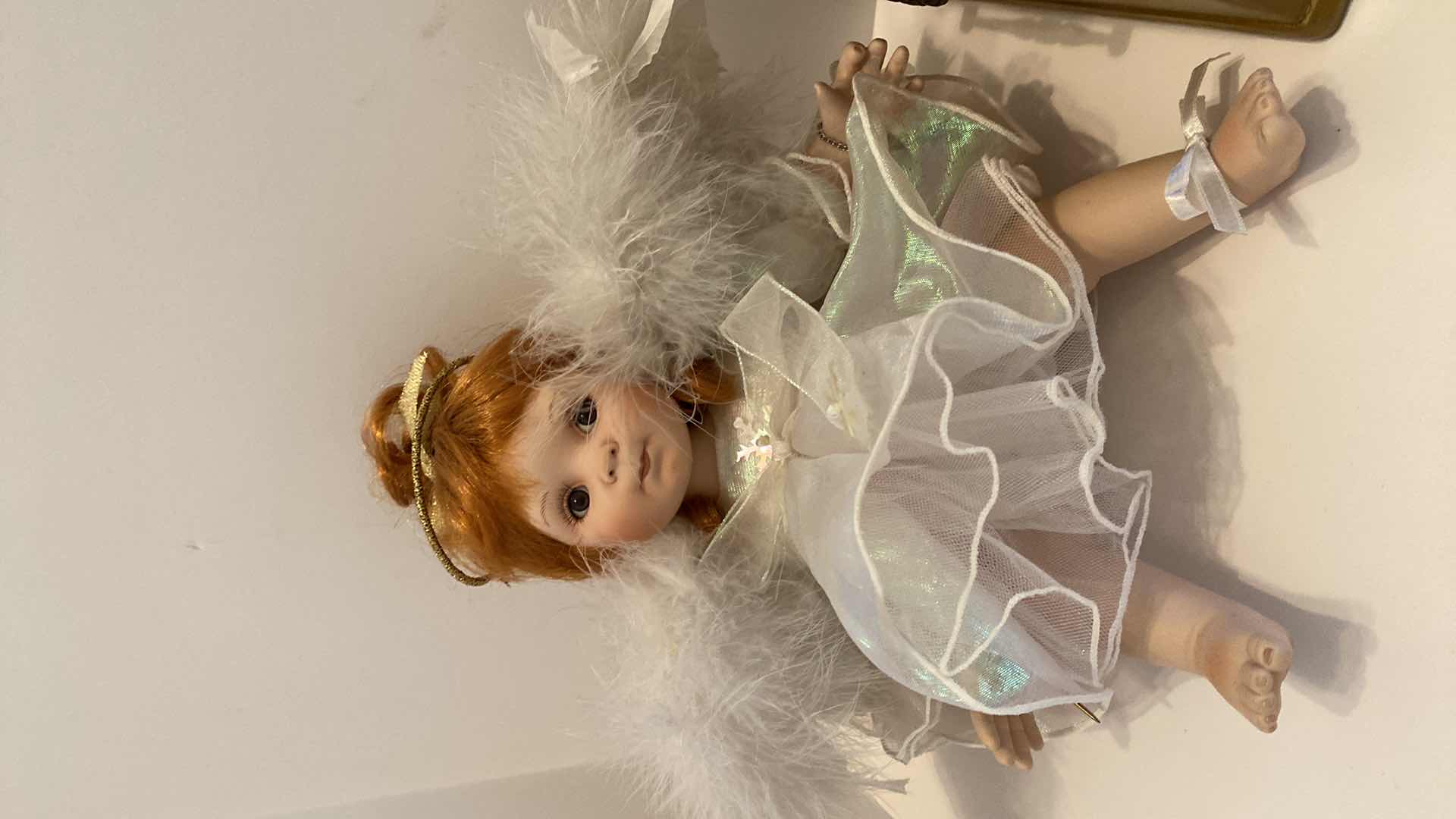 Photo 1 of HAND PAINTED BOX 9“ x 7“ H 7.5” AND PORCELAIN DOLL H 8”