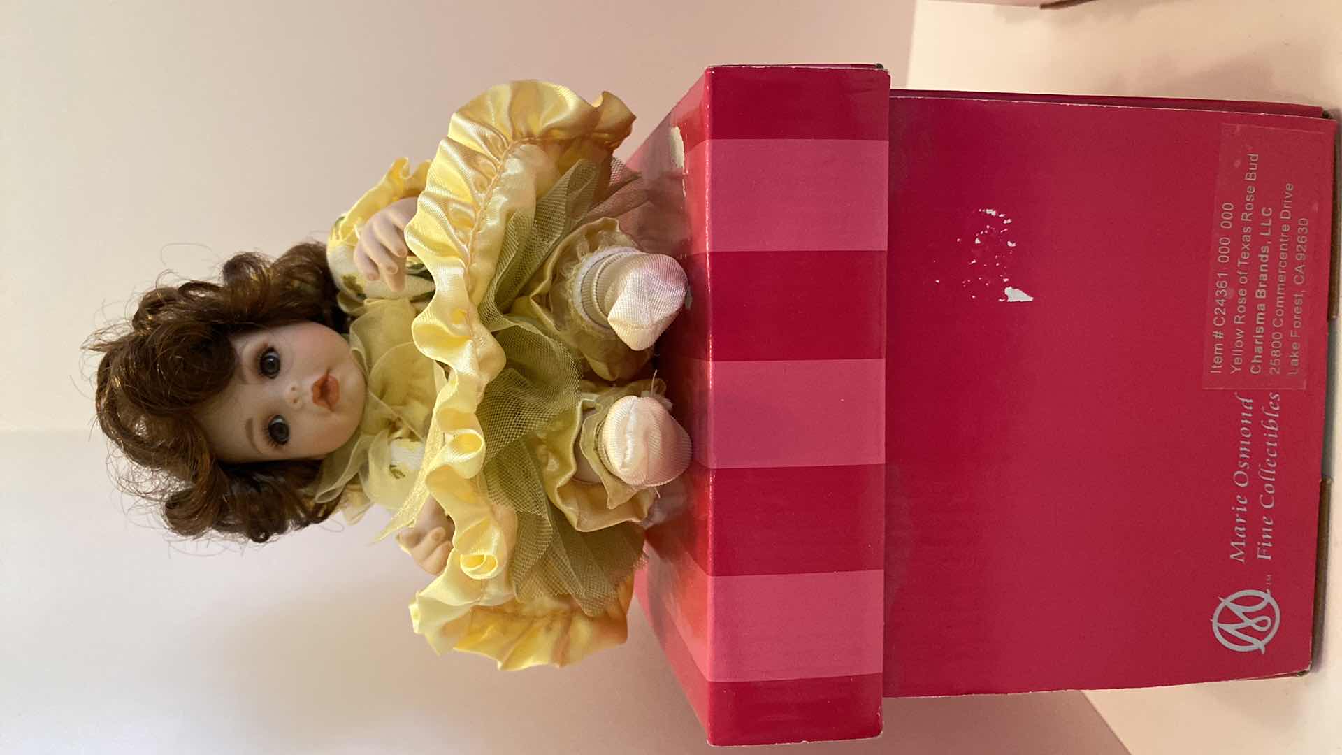 Photo 2 of MARIE OSMOND FINE PORCELAIN COLLECTIBLES DOLLS H 5.5” FROM SITTING POSITION