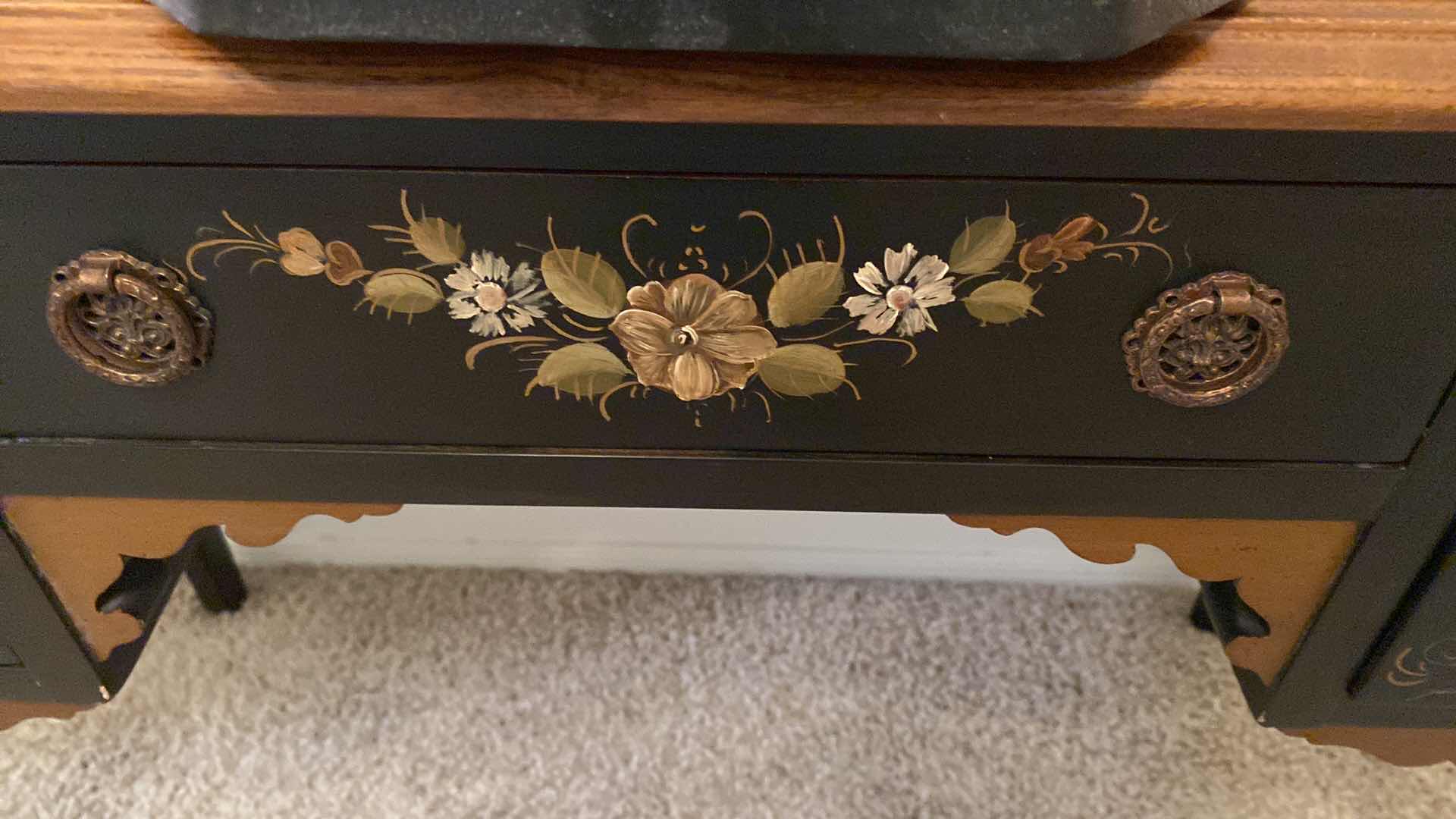 View 4 of HAND PAINTED WOOD DESK AND MIRROR 38 1/2” x 17 1/2” H 32”