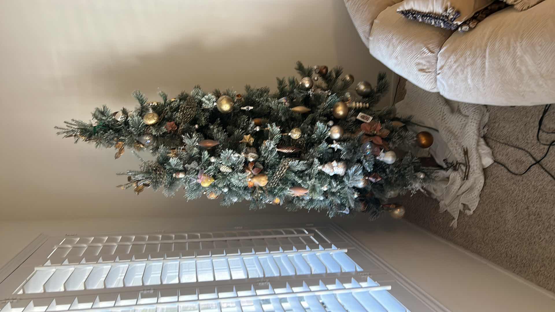 Photo 1 of 8’ DOUBLE HEADED CHRISTMAS TREE WITH ORNAMENTS AND LIGHTS