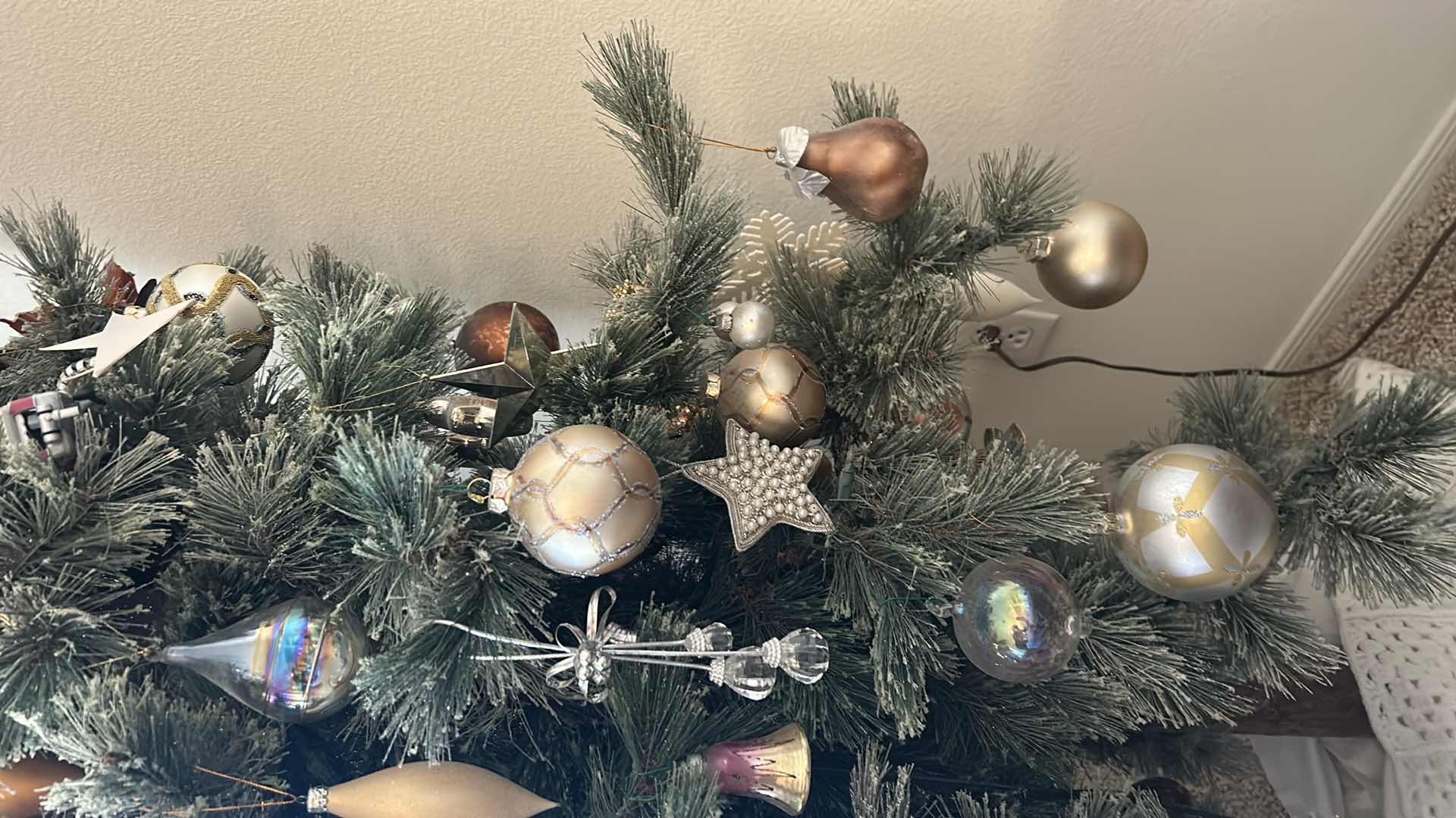 Photo 1 of 8’ DOUBLE HEADED CHRISTMAS TREE WITH ORNAMENTS AND LIGHTS