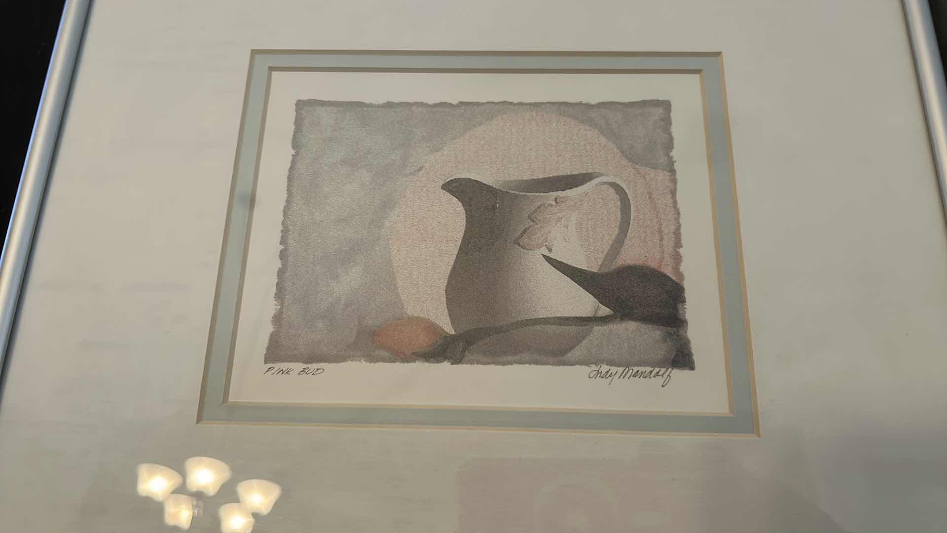 Photo 1 of 2 PIECE MUTED SOFT SHADES SIGNED ARTWORK, FRAMED 12 1/2” x 13 1/2”