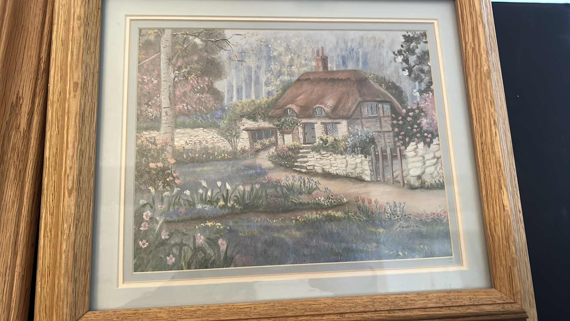 Photo 3 of 2 PIECES SIGNED ARTWORK, “COTTAGES” FRAMED 15” x 13”