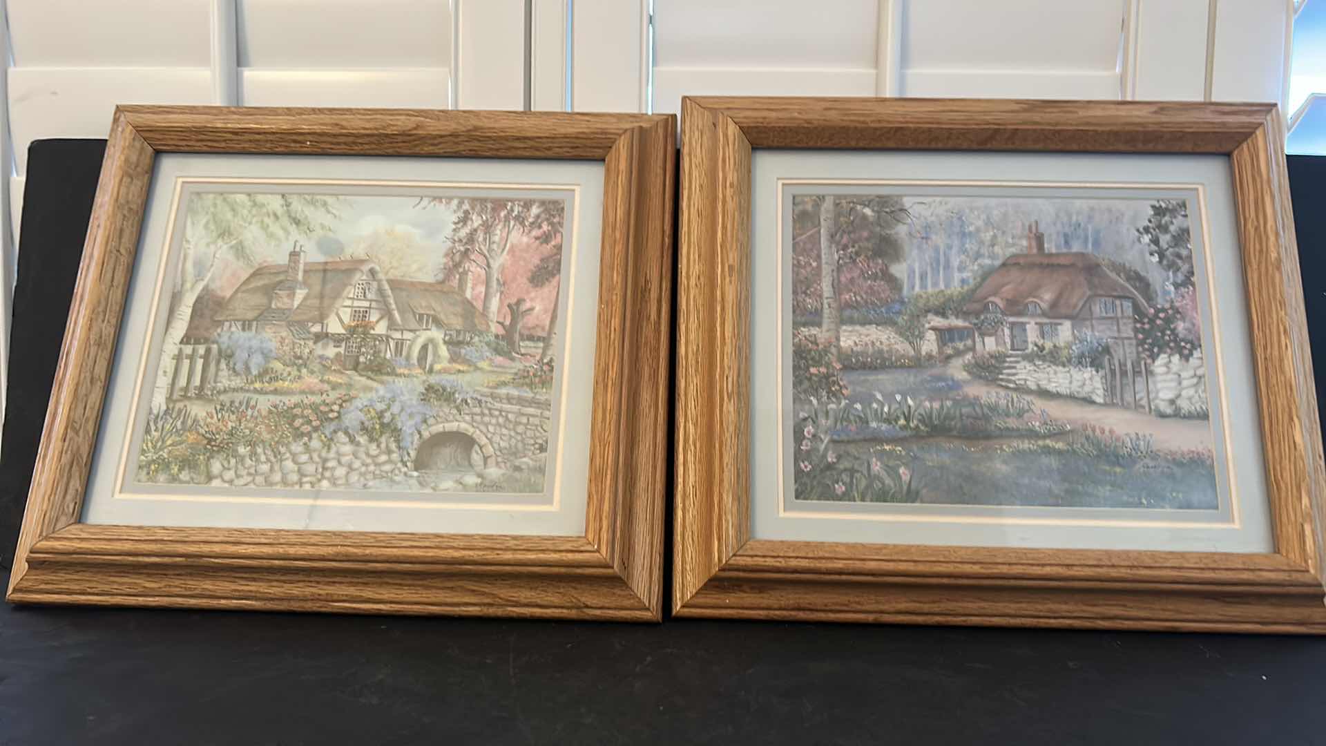 Photo 1 of 2 PIECES SIGNED ARTWORK, “COTTAGES” FRAMED 15” x 13”