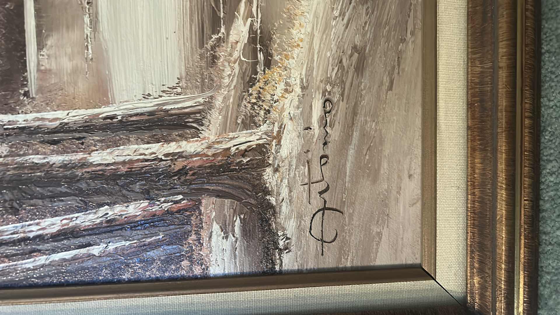 Photo 1 of SIGNED OIL PAINTING, LANDSCAPE 
IN GOLDEN HUES” FRAMED 18” x 31”