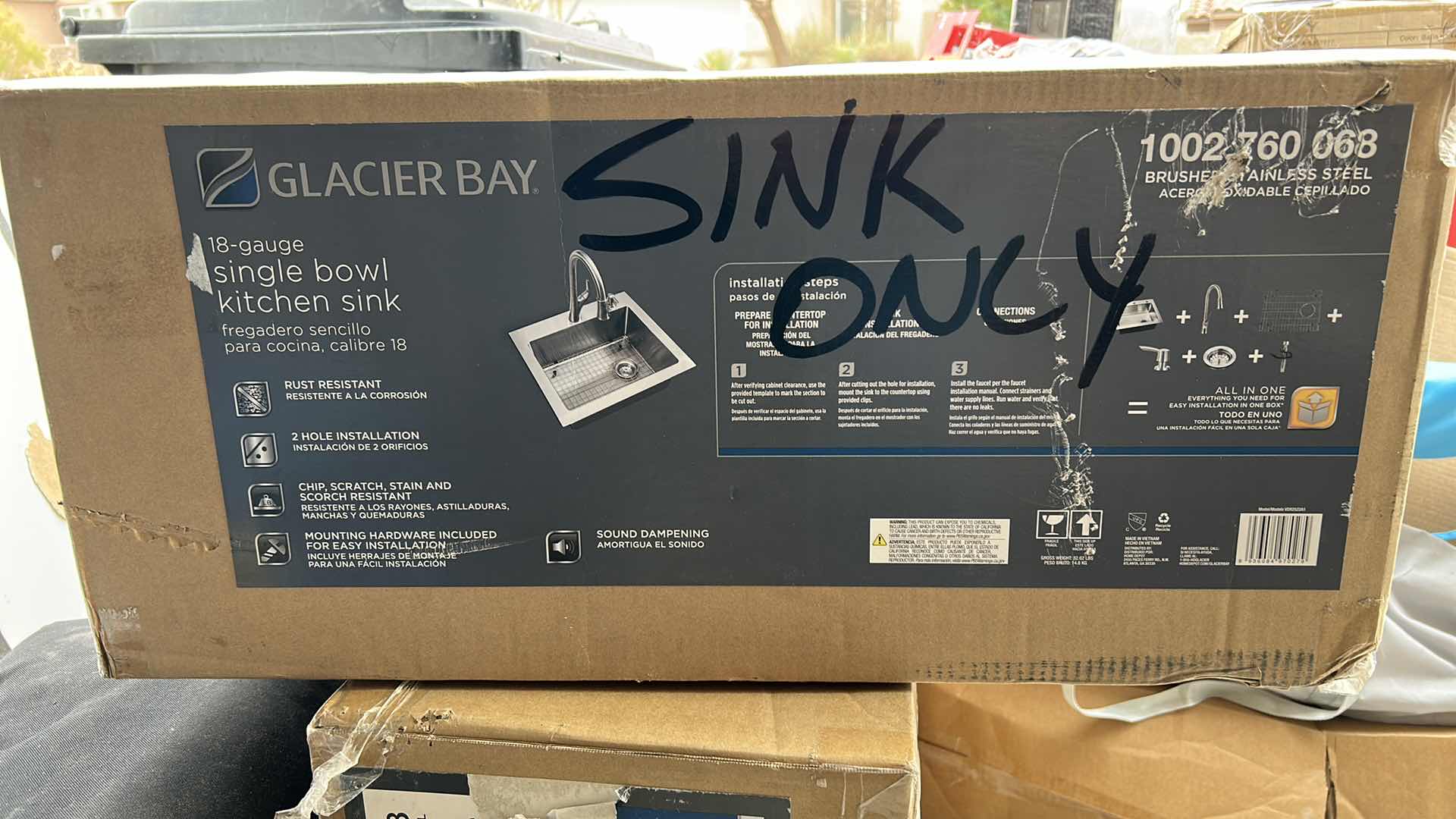 Photo 1 of NEW GLACIER BAY 18 GUAGE SINGLE BOWL KITCHEN SINK BRUSHED STAINLESS STEEL