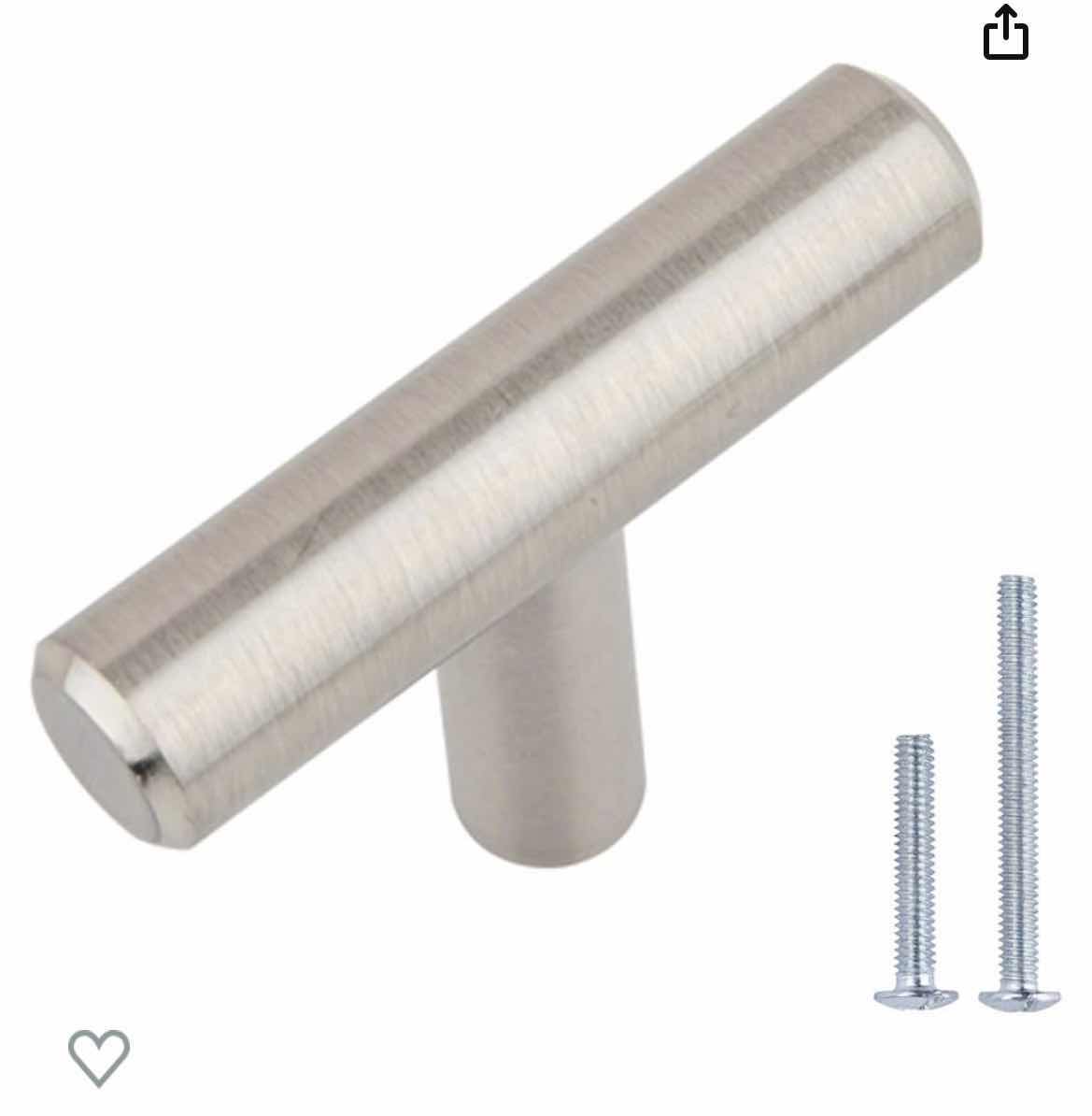 Photo 1 of NEW AMAZON BASICS T-BAR CABINET KNOBS  SATIN NICKEL 3 BOXES OF 10 $18.5 a box