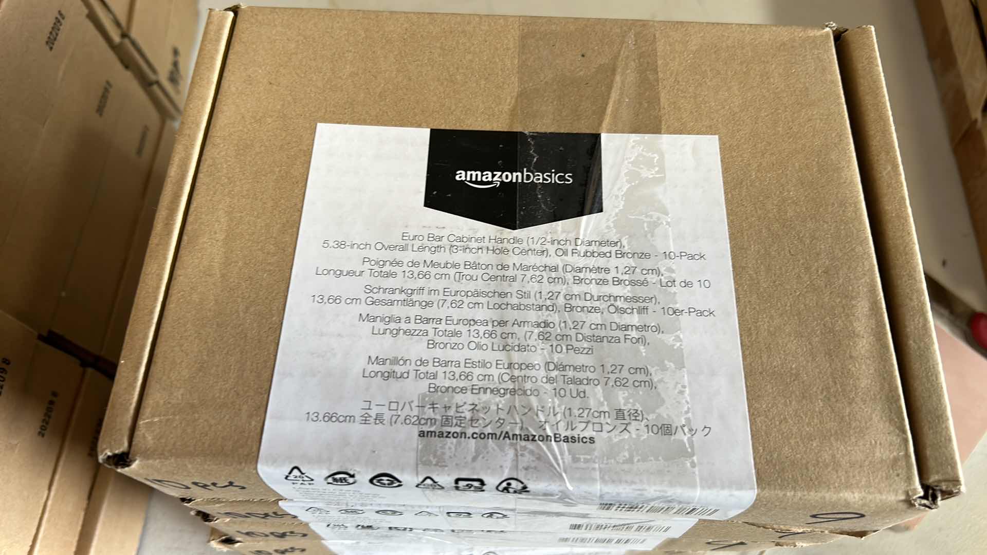 Photo 1 of 3 BOXES AMAZON BASICS EURO BAR CABINET HANDLE 5.38", 3' HOLE CENTER,  OIL RUBBED BRONZE, 10 PACK PER BOX