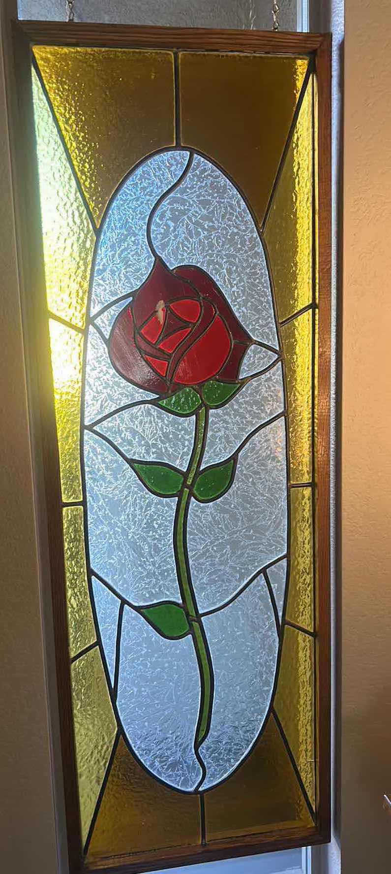 Photo 1 of STAINED GLASS ROSE DECOR IN WOOD FRAME 16” x 46”