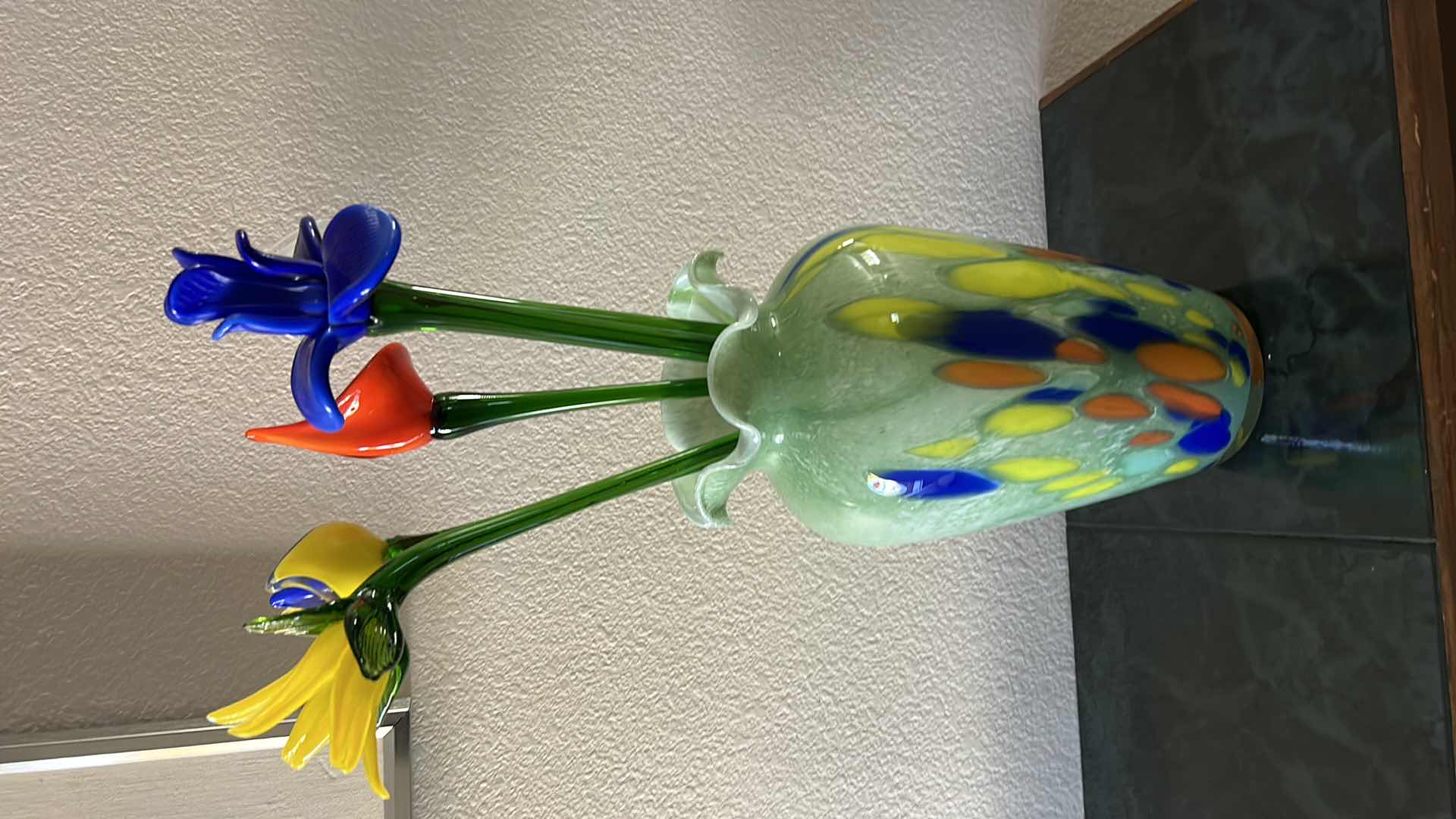 Photo 1 of HOME DECOR- ARTE MURANO ITALY COLORED GLASS VASE WITH GLASS FLOWERS H 22”
