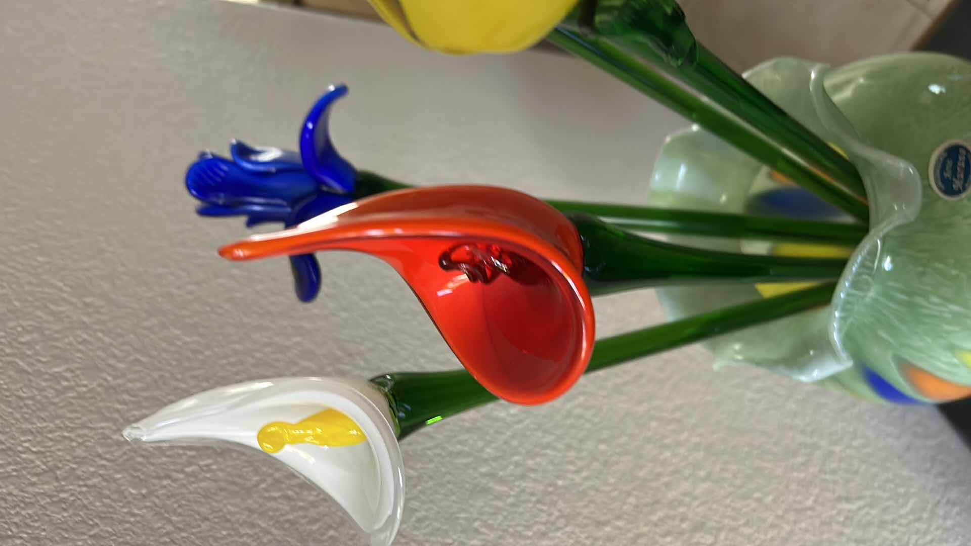 Photo 1 of HOME DECOR- ARTE MURANO ITALY COLORED GLASS VASE WITH GLASS FLOWERS H 22”