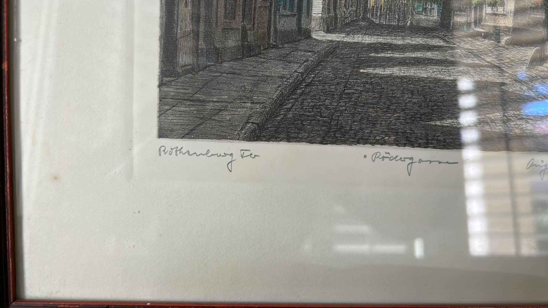 Photo 5 of 2 WALL DECOR- GOLD FRAMED ARTWORK 1 SIGNED - OLD WOMAN 14 1/2 x 17 1/2, VILLAGE 15 3/4” x 13 1/2”