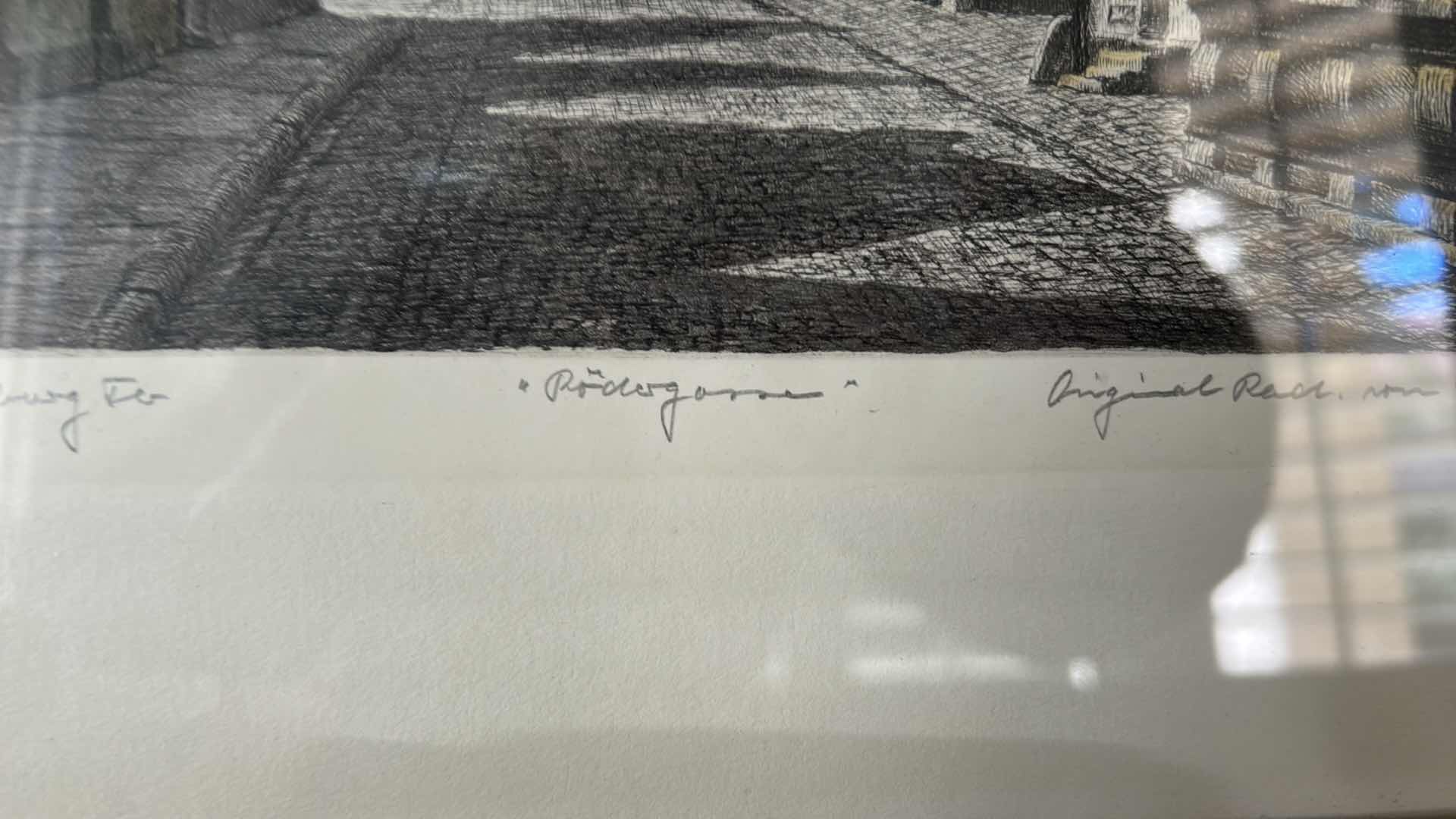 Photo 6 of 2 WALL DECOR- GOLD FRAMED ARTWORK 1 SIGNED - OLD WOMAN 14 1/2 x 17 1/2, VILLAGE 15 3/4” x 13 1/2”