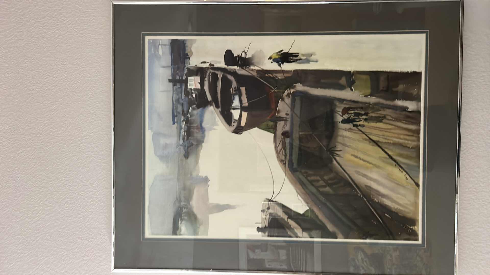 Photo 4 of WALL DECOR- ARTIST SIGNED WATERCOLOR “BOATS”, FRAMED ARTWORK 28” x 35”