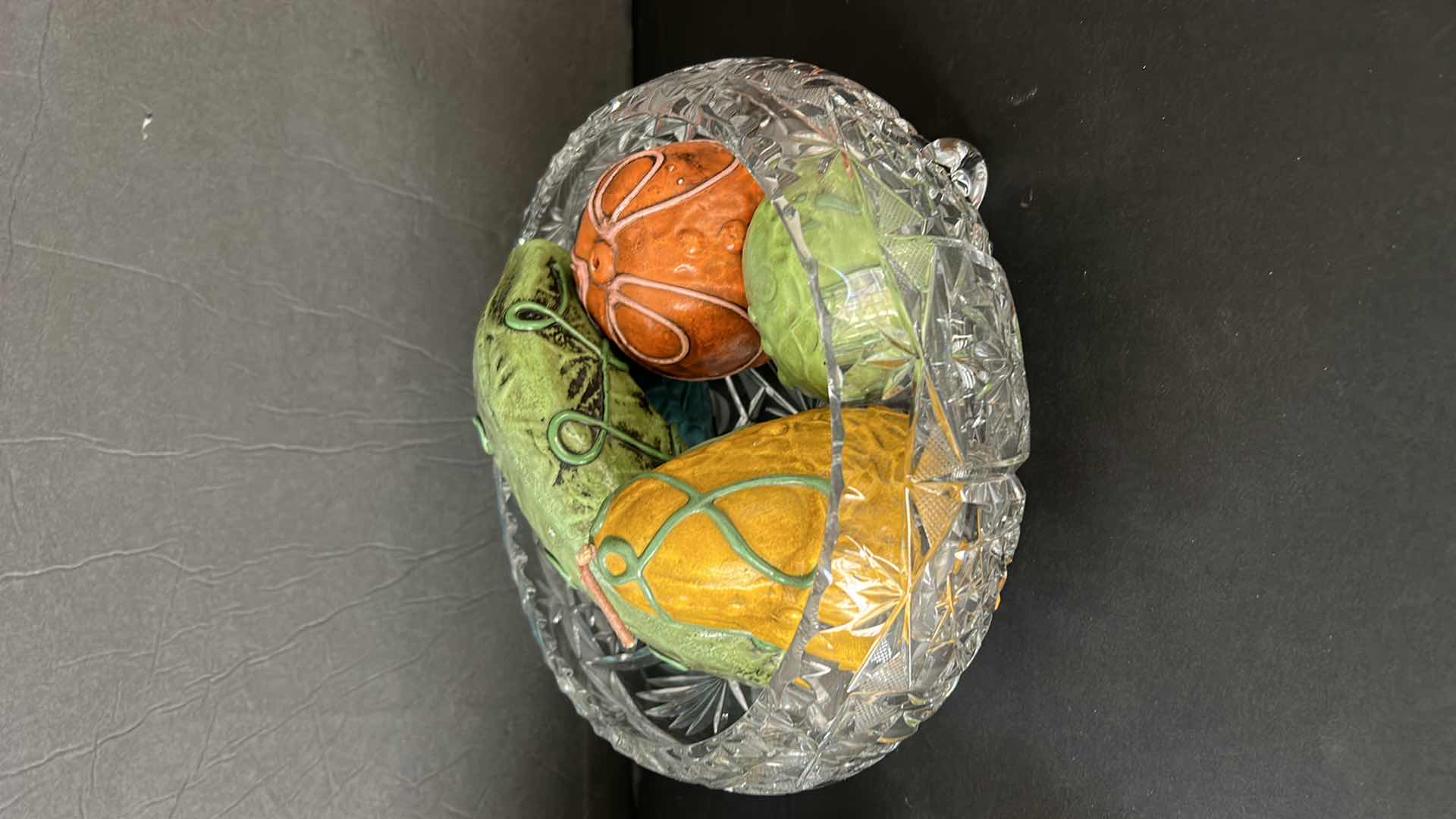 Photo 1 of LEADED CUT CRYSTAL ASSORTMENT WITH FAUX FRUIT (VASE H 10”)