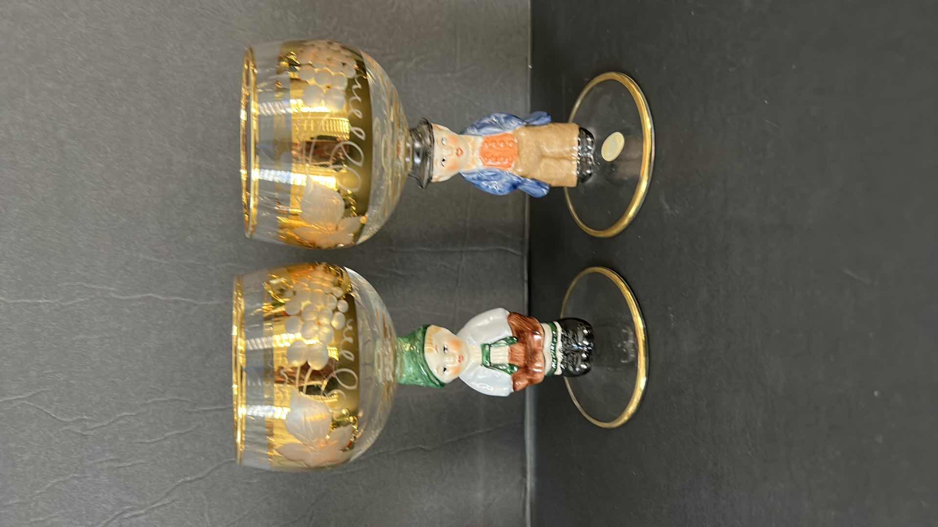 Photo 1 of 6 PC GOLD PAINTED, PORCELAIN FIGURINE STEMWARE FROM WEST GERMANY