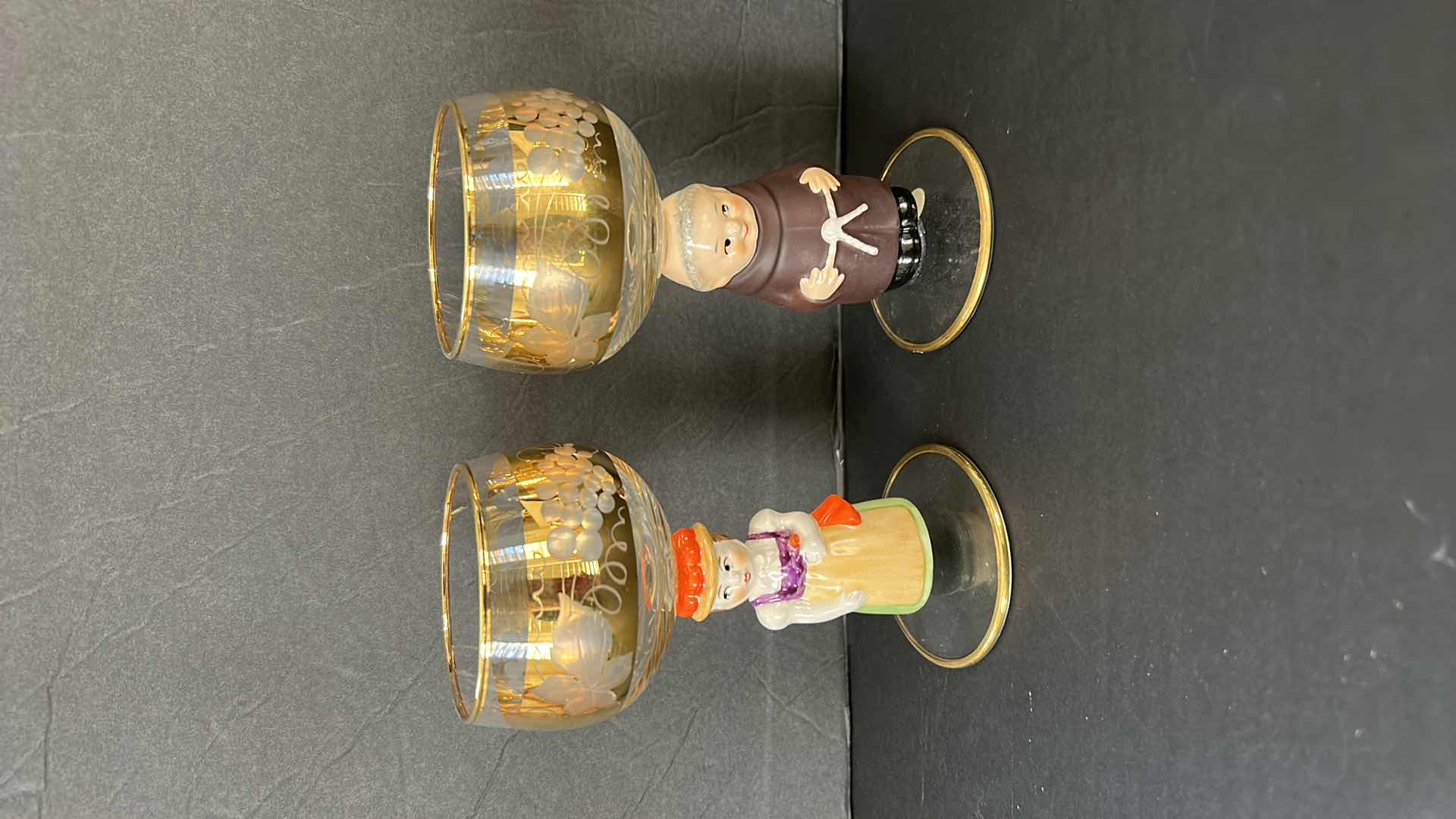 Photo 1 of 6 PC GOLD PAINTED, PORCELAIN FIGURINE STEMWARE FROM WEST GERMANY