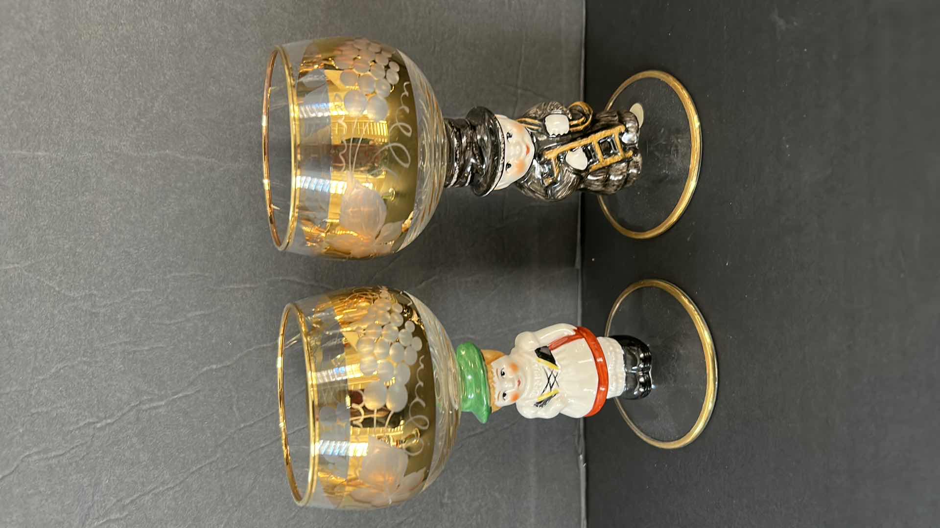 Photo 1 of 6 PC GOLD PAINTED, PORCELAIN FIGURINE STEMWARE FROM WEST GERMANY