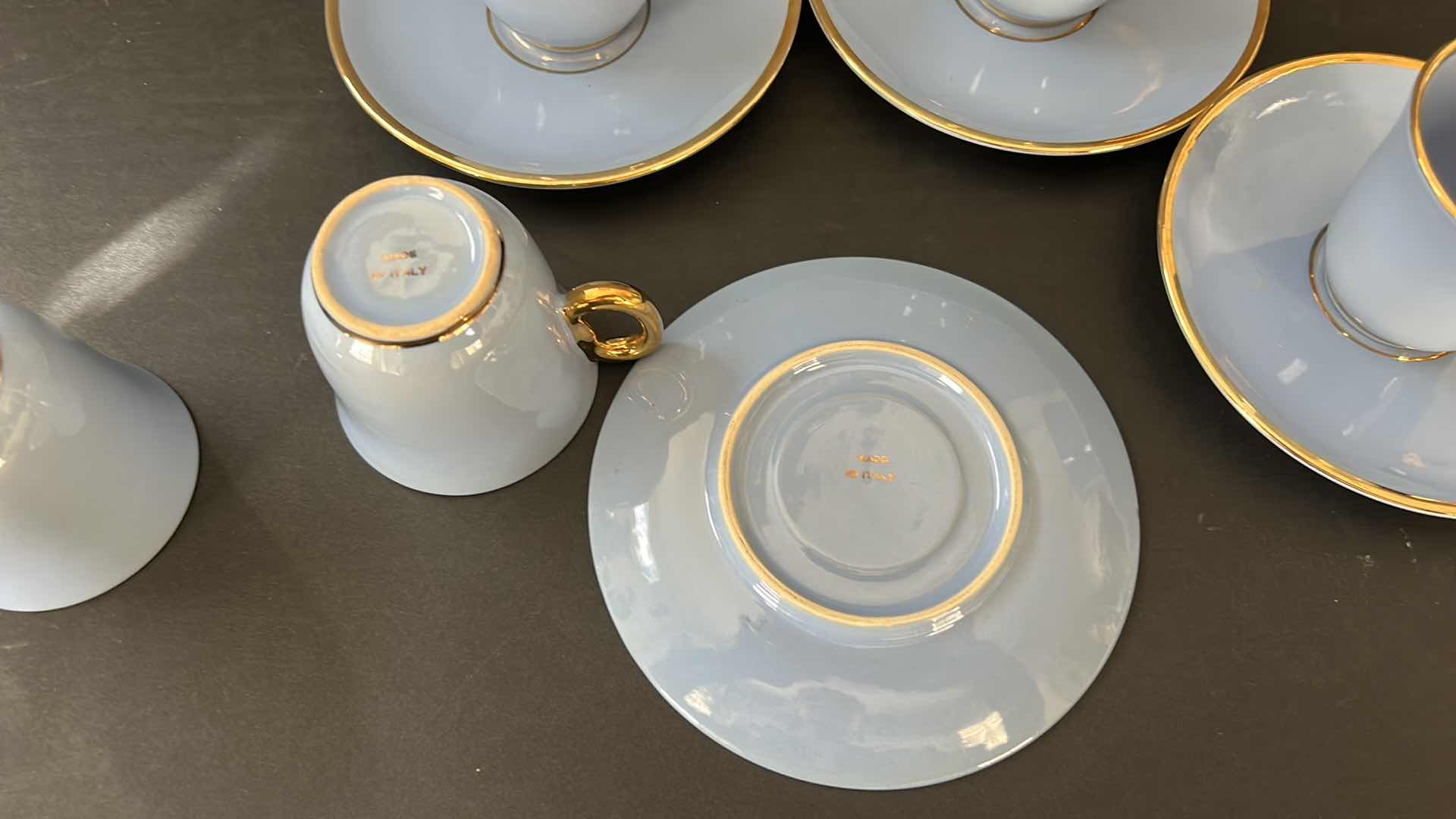 Photo 1 of FRENCH GOLD TIPPED BLUE PORCELAIN TEA CUPS, LENOX VASE H10.75” AND MORE