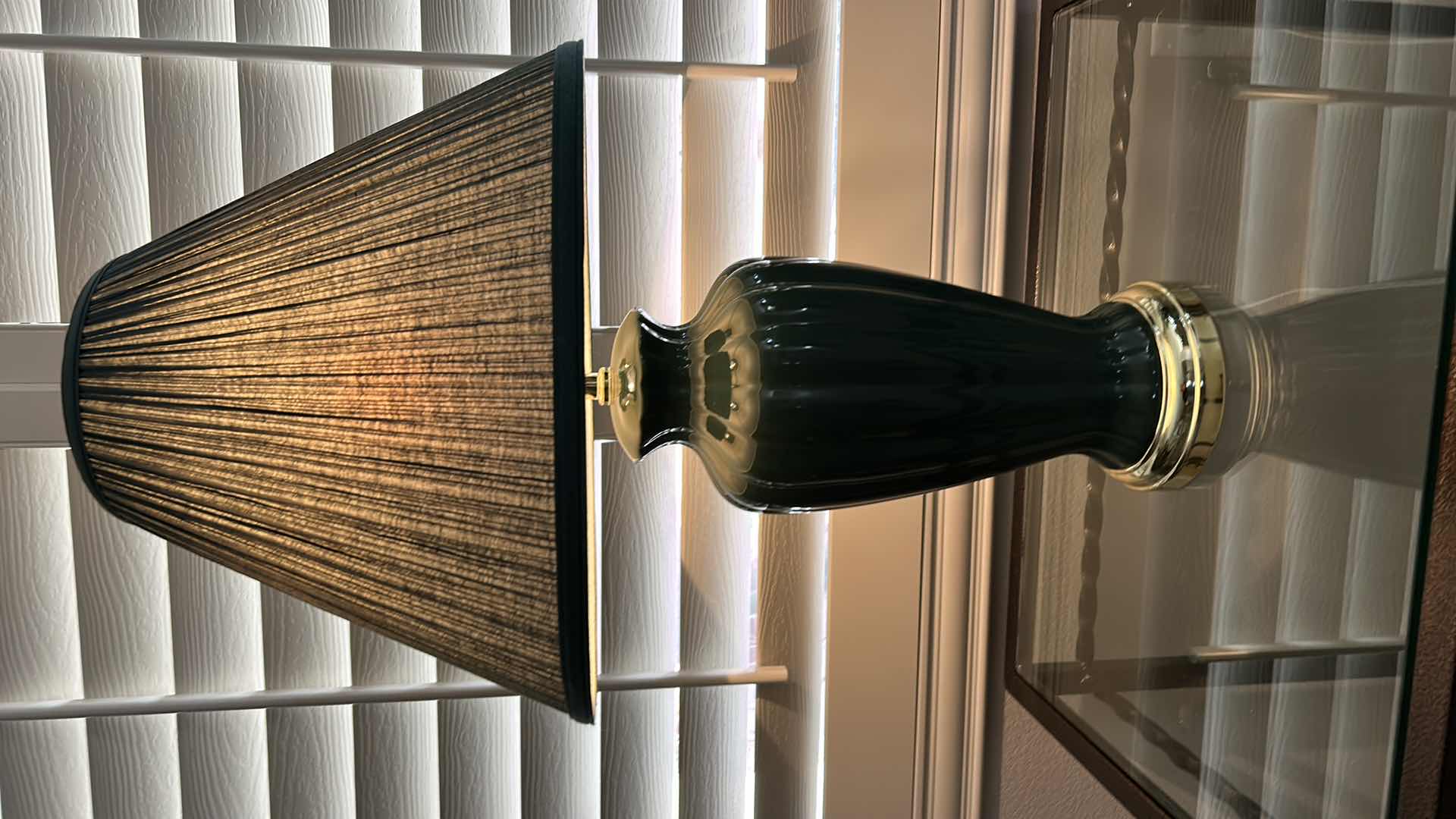 Photo 1 of METAL GLASS TOP TABLE WITH TABLE LAMP 28” x 22” x 24”